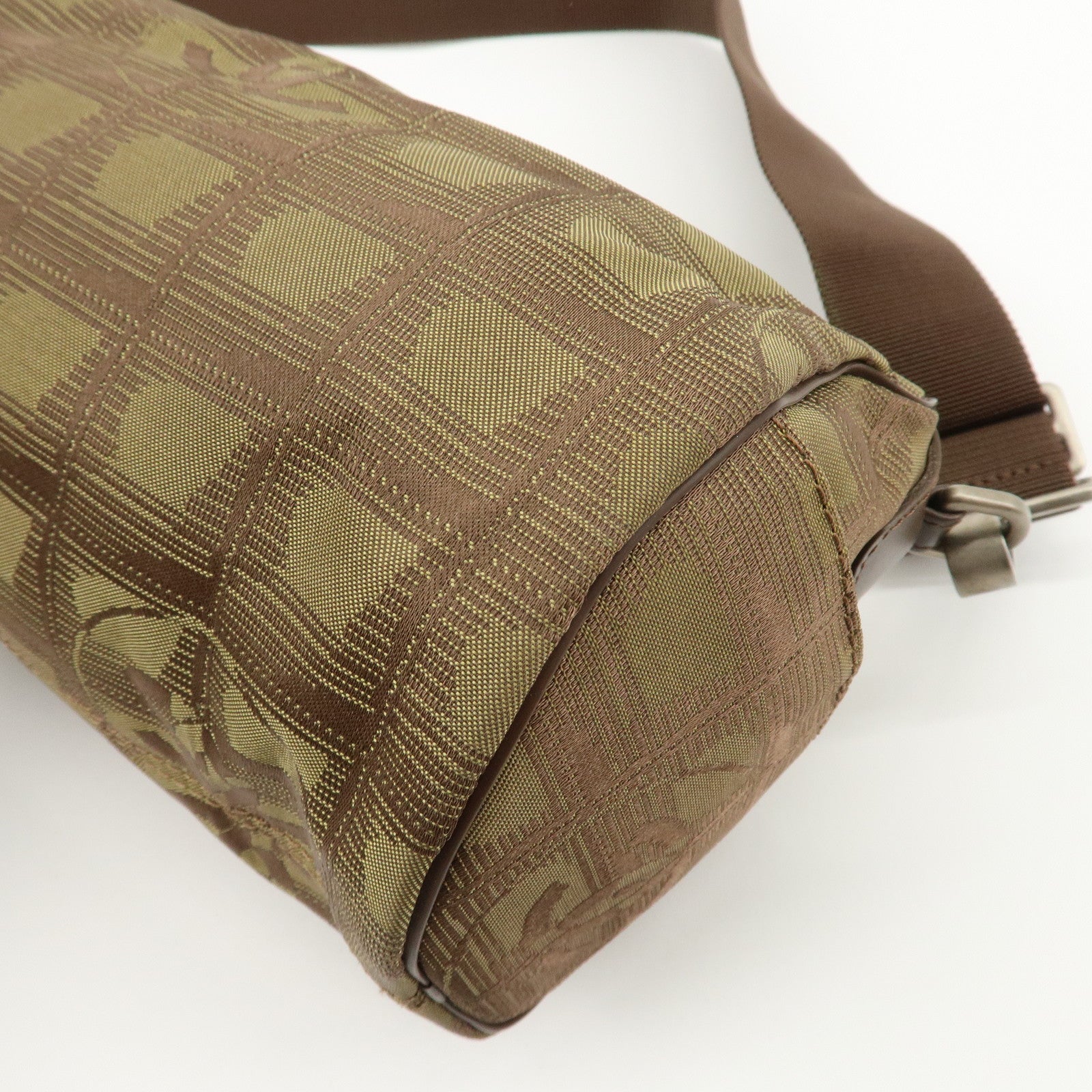 CHANEL New Travel Line Nylon Jacquard Leather Shoulder Bag A17669 Used