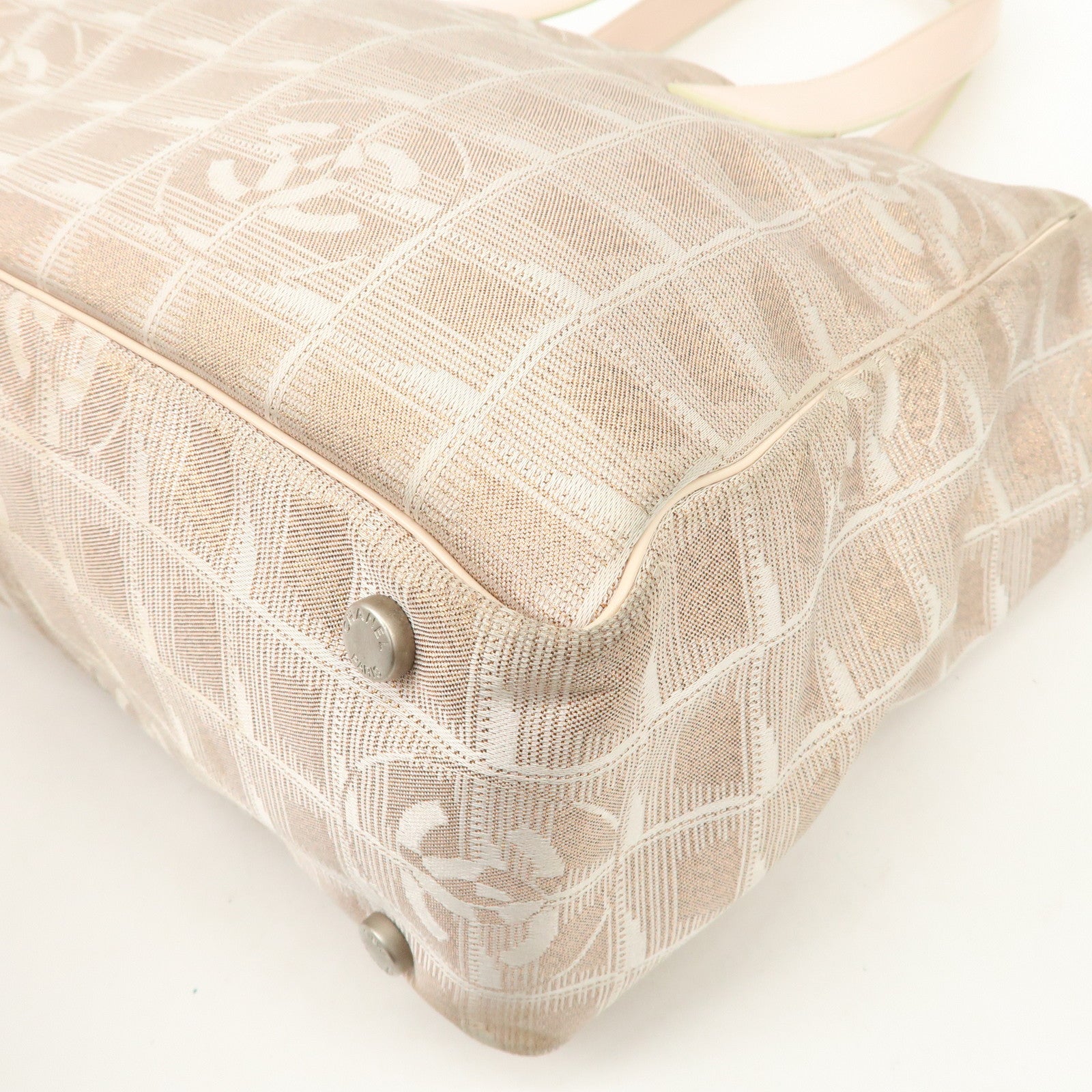 CHANEL New Travel Line Nylon Jacquard Leather Tote Bag Pink A15991 Used