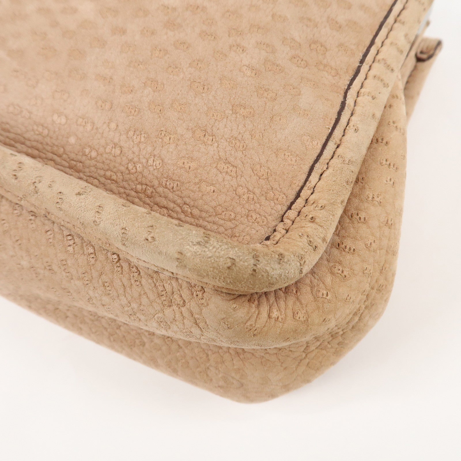 PRADA Logo Suede Clasp Tote Bag Hand Bag Beige BR1935 F/S Used