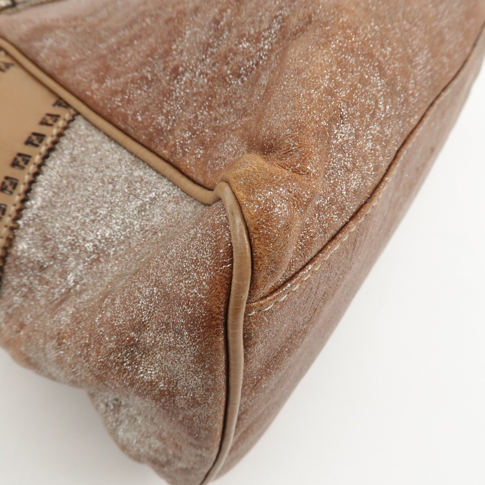 FENDI Ethnico Leather Tote Bag Shoulder Bag Beige 8BN162 Used