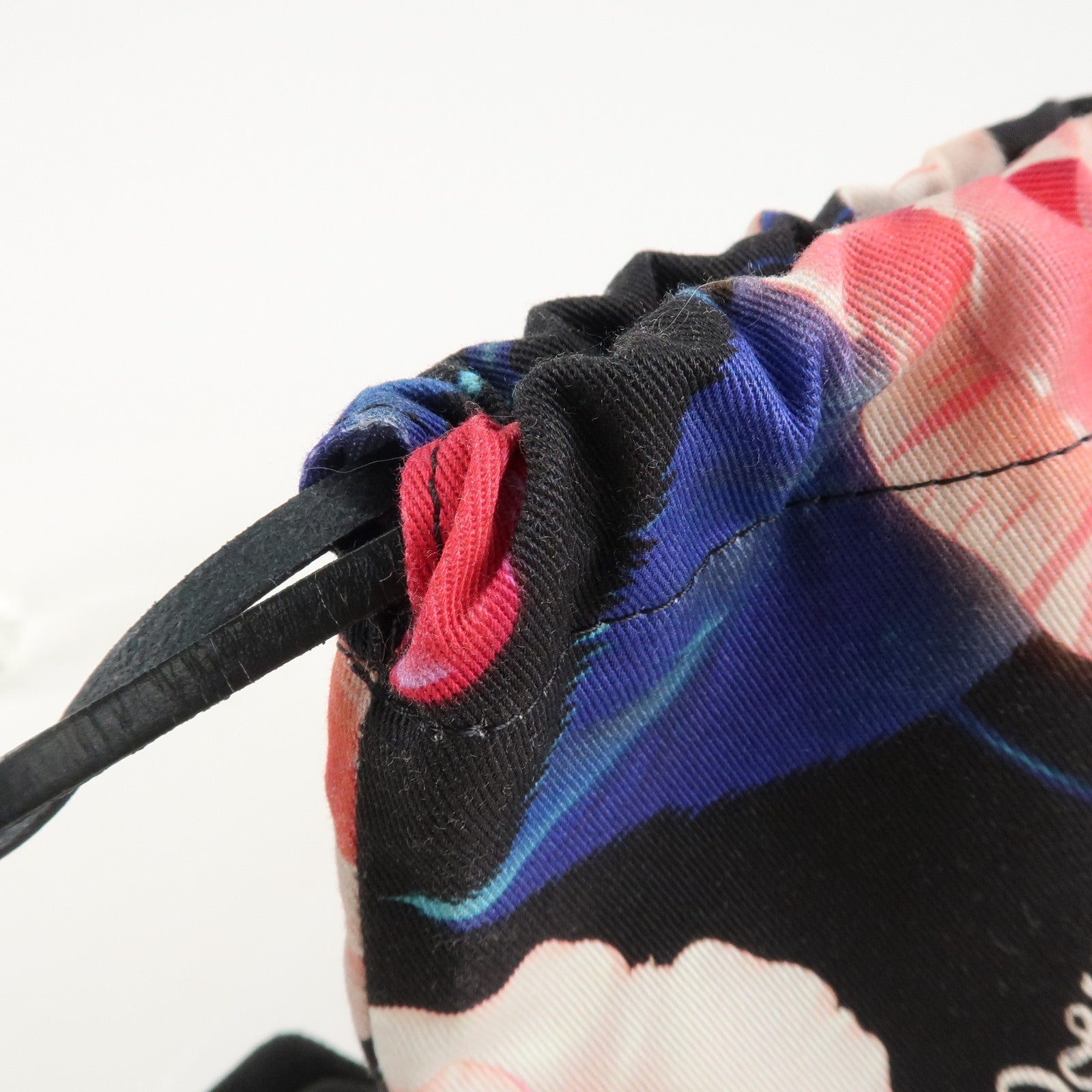 LOEWE Canvas Leather Drawstring Pouch Black Pink Used