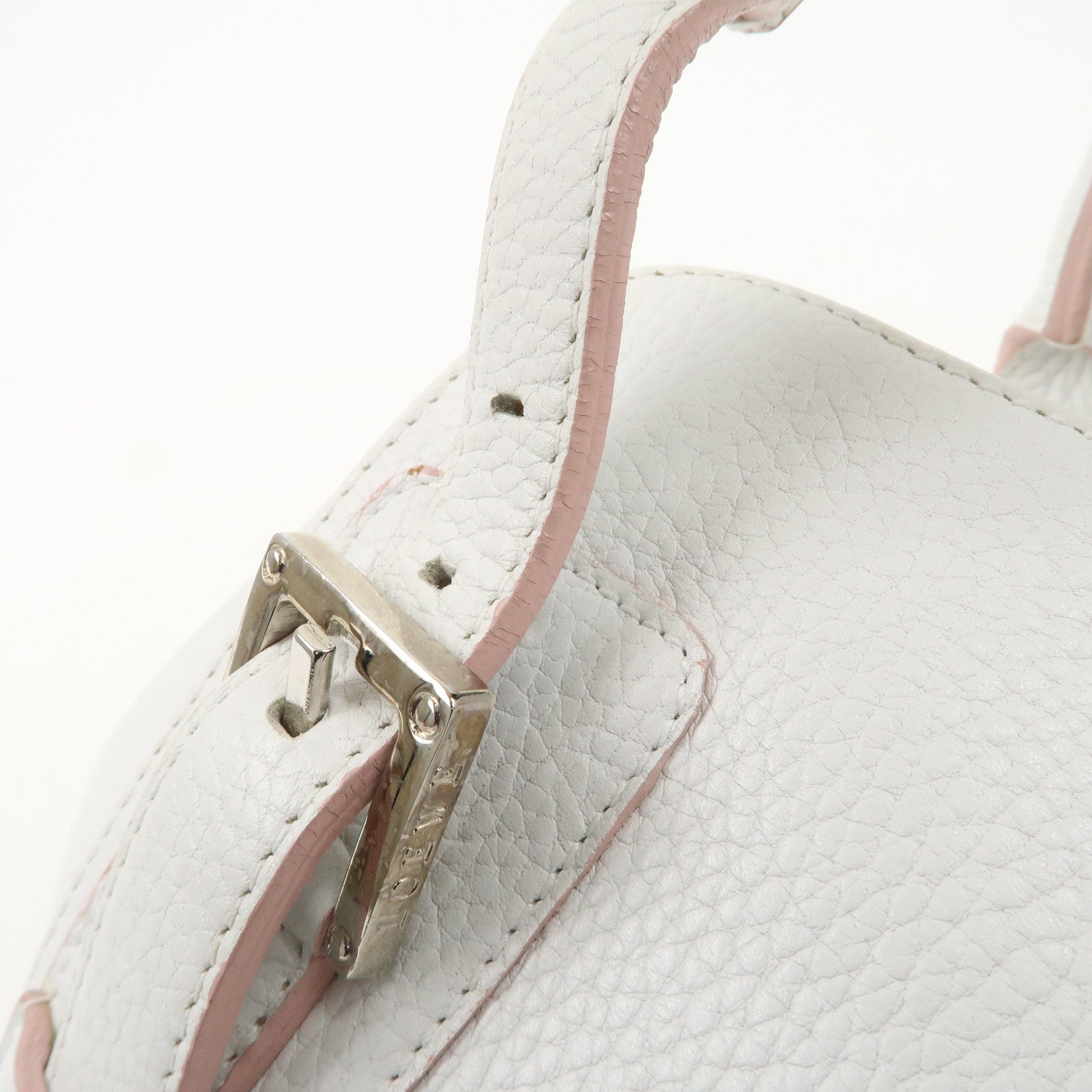 LOEWE Leather Senda Boston Bag Hand Bag White Used