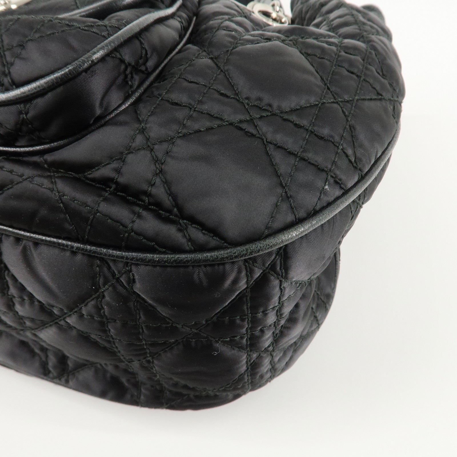 Christian Dior Cannage Nylon Leather Tote Bag Hand Bag Black Used