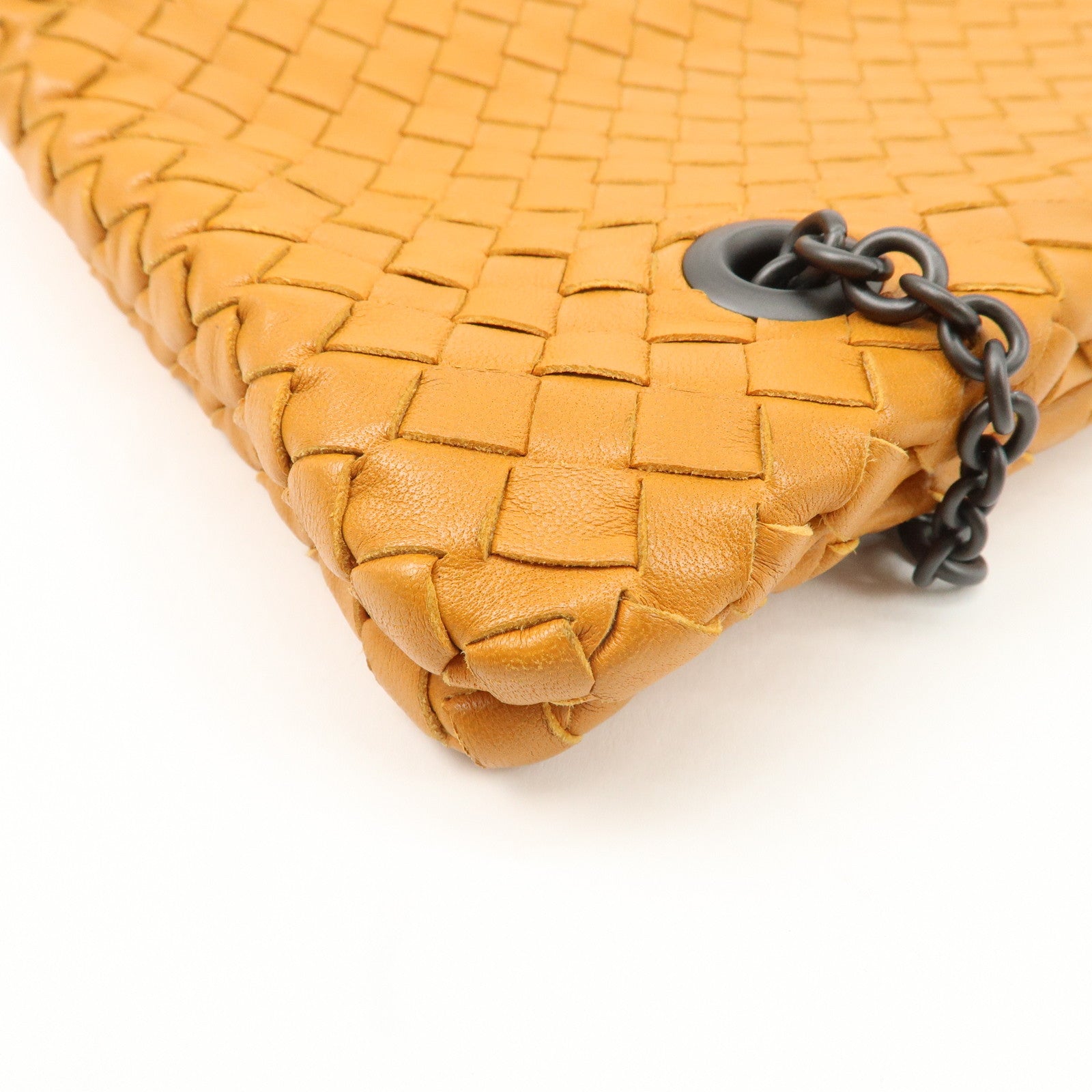 Bottega Veneta Intrecciato Leather Chain Shoulder Bag Orange Used