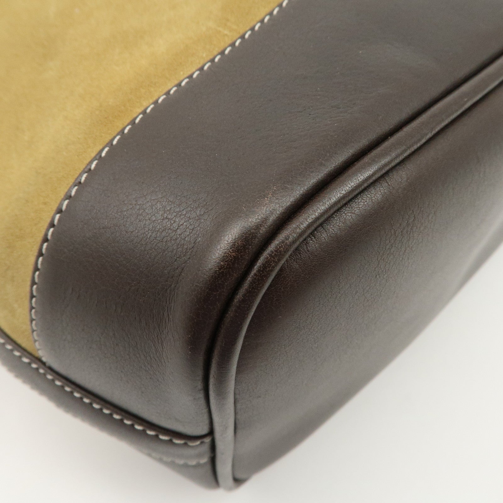 LOEWE Anagram Suede Leather Drawstring Shoulder Bag Beige Brown Used