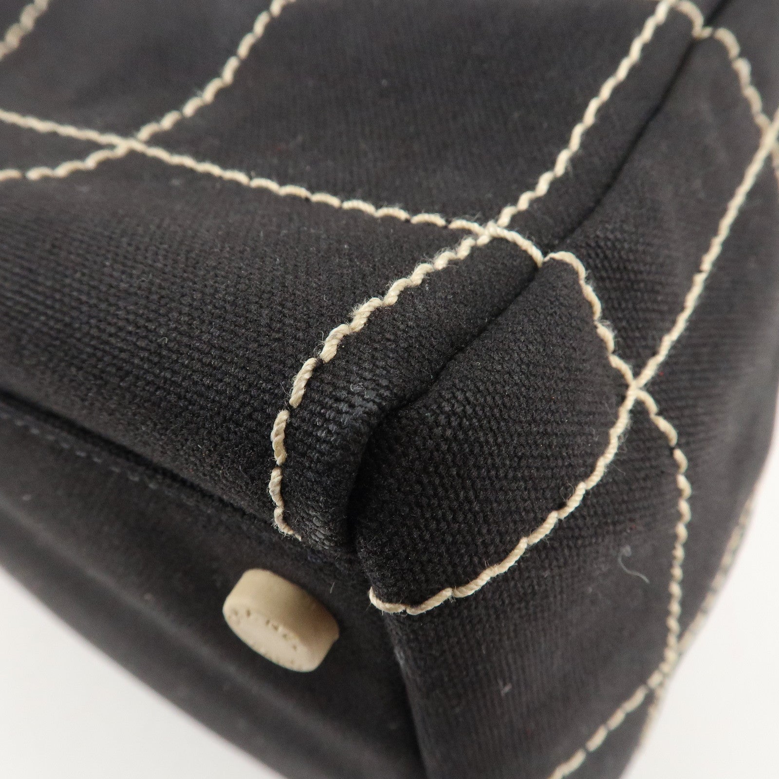 CHANEL Chocolate Bar Stitch Canvas Leather Mini Boston Bag Black Used