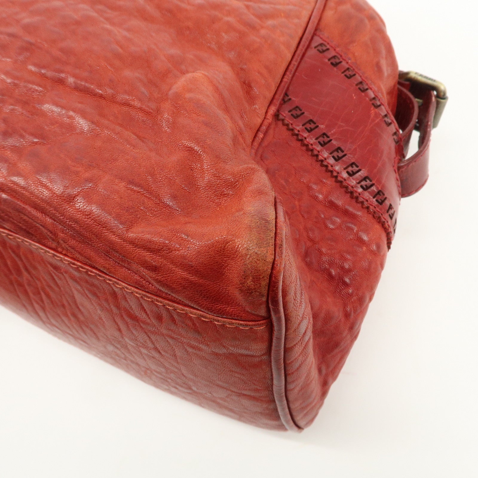 FENDI Ethnico Leather Tote Bag Shoulder Bag Red 8BN162 Used