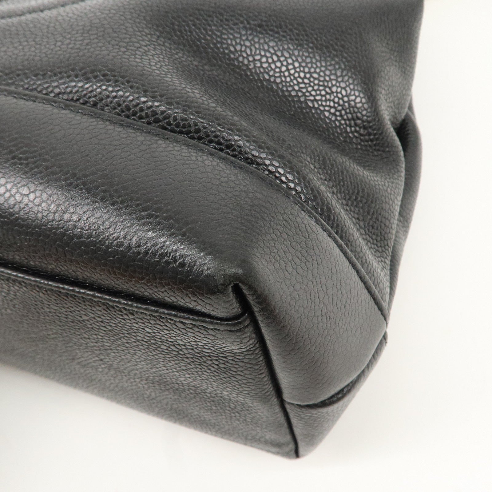 CHANEL Caviar Skin COCO Mark Chain Tote Bag Shoulder Bag Black Used