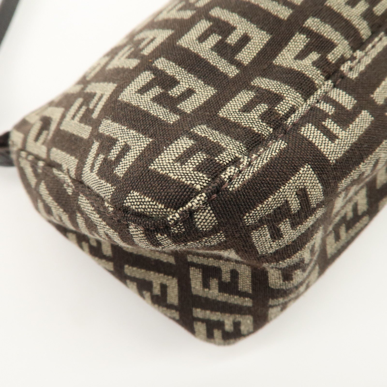 FENDI Zucchino Canvas Leather Shoulder Bag Dark Brown 8BR249 Used