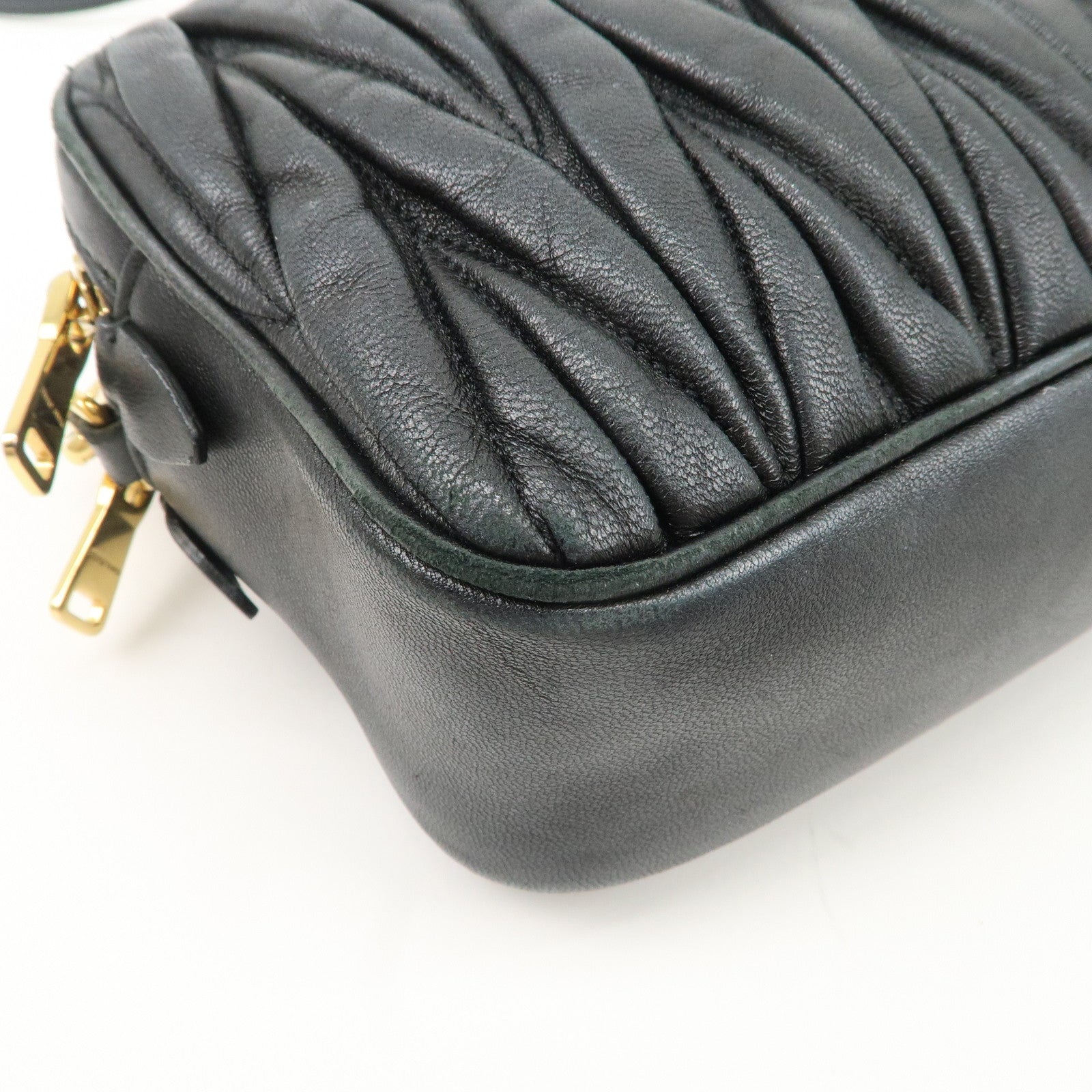 MIU MIU Matelasse Leather Shoulder Bag Black Used