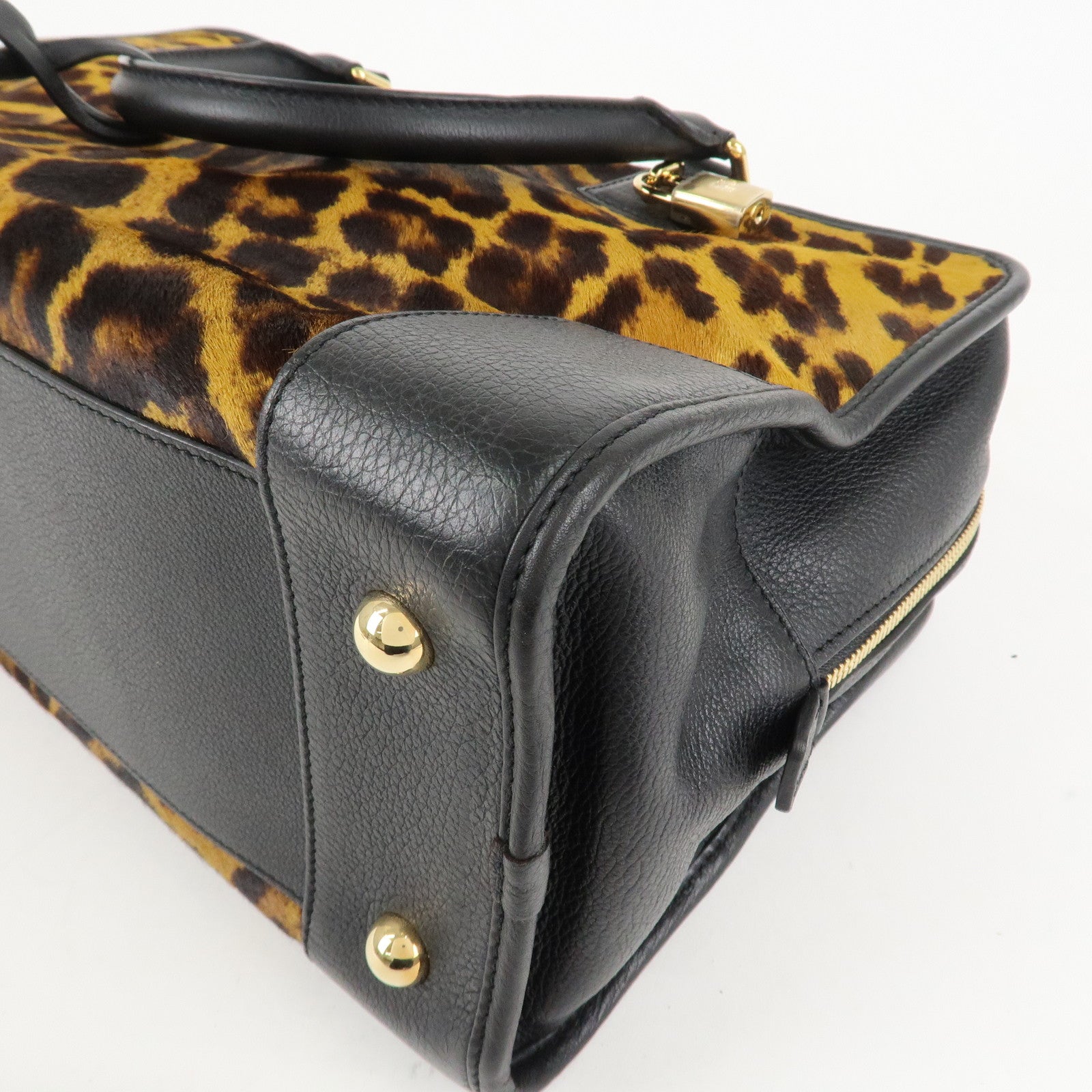 LOEWE Unborn Calf Leather Amasona 36 Hand Bag Brown Black Used