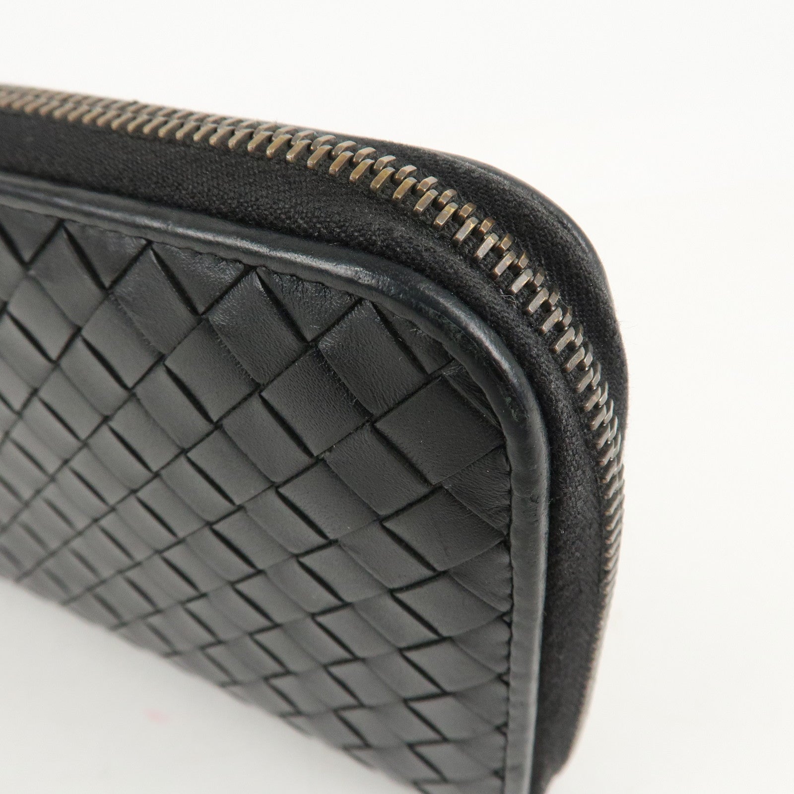 BOTTEGA VENETA Intrecciato Leather Zippy Around Long Wallet Black Used