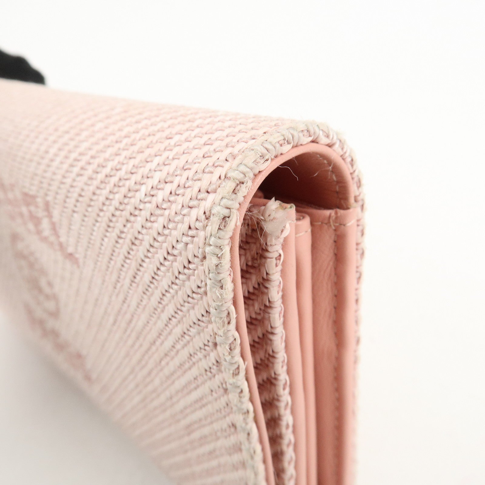 CHANEL Deauville Canvas Bi-fold Long Wallet Pink A80056 Used