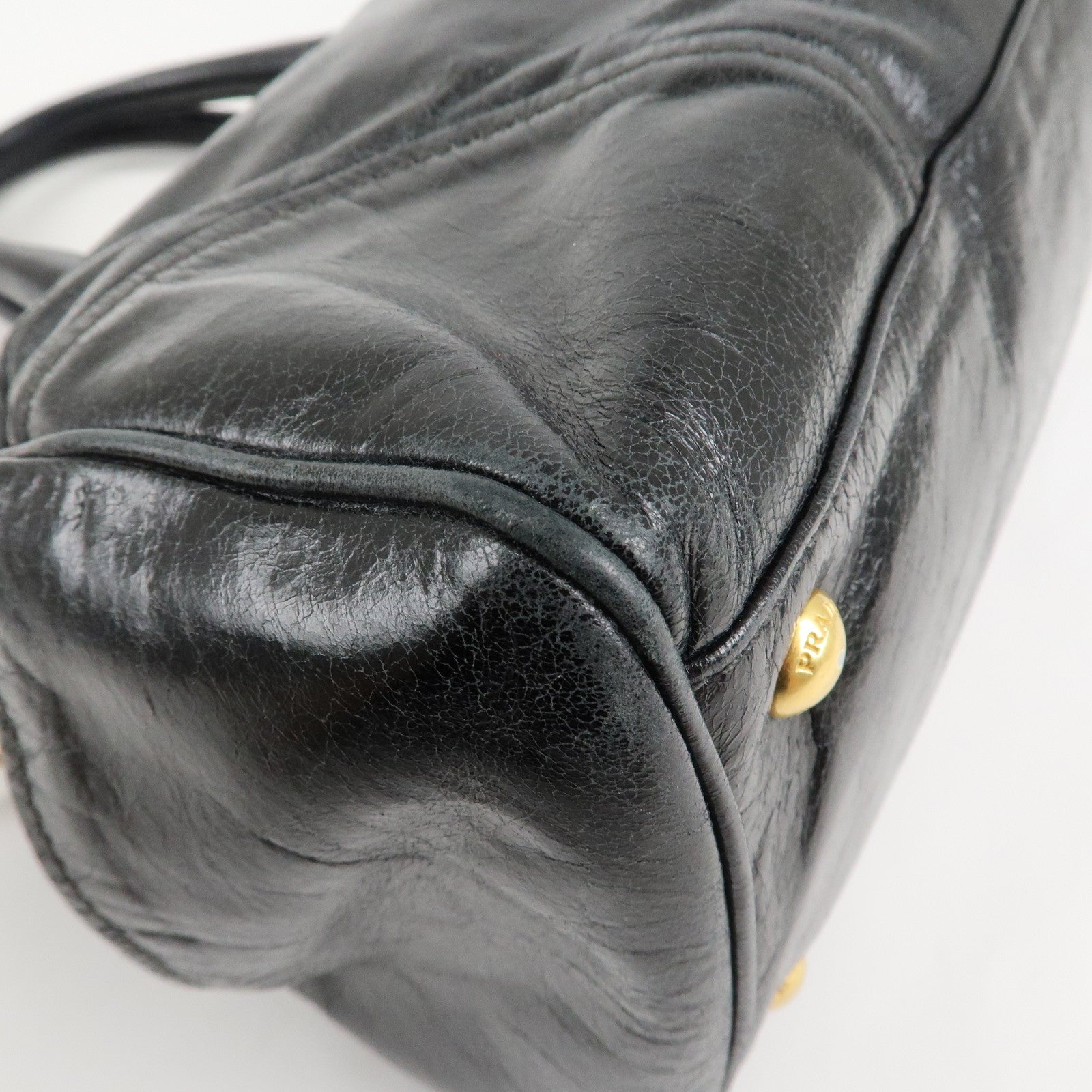 PRADA Leather 2Way Hand Bag Shoulder Bag Black BN2324 Used