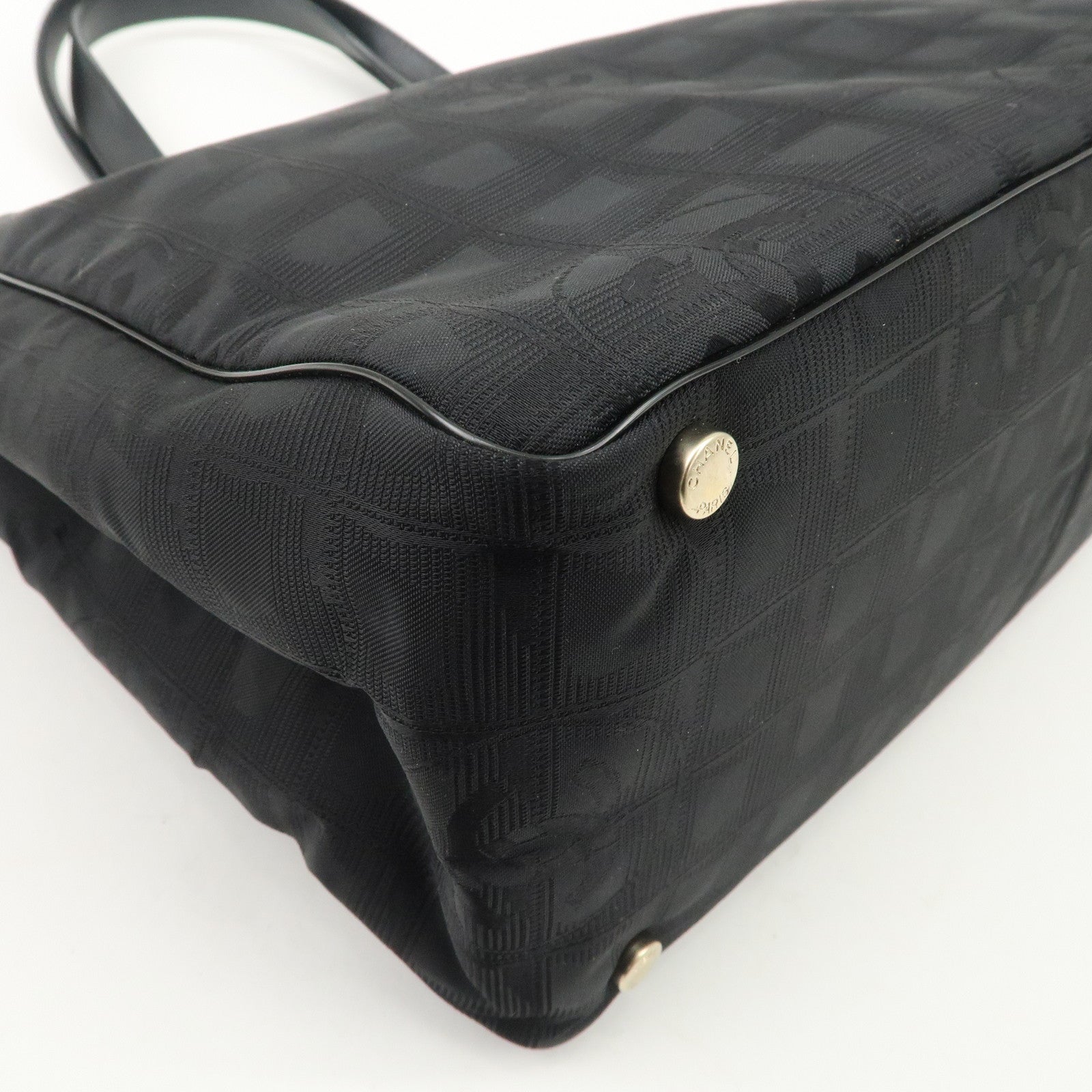 CHANEL New Travel Line Nylon Jacquard Leather Tote Bag A15991 Used