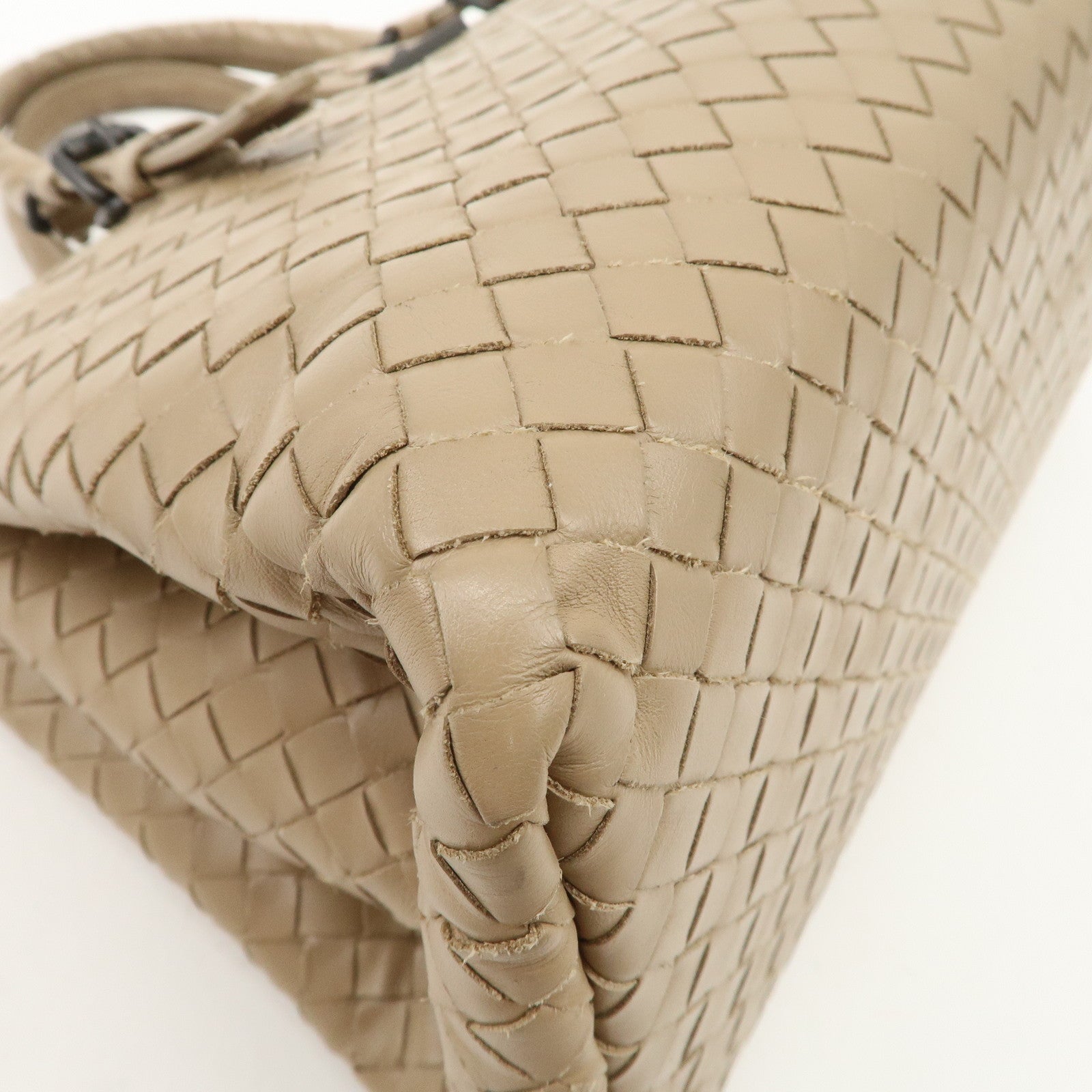 BOTTEGA VENETA Intrecciato Leather Roma Bag Hand Bag Beige Used