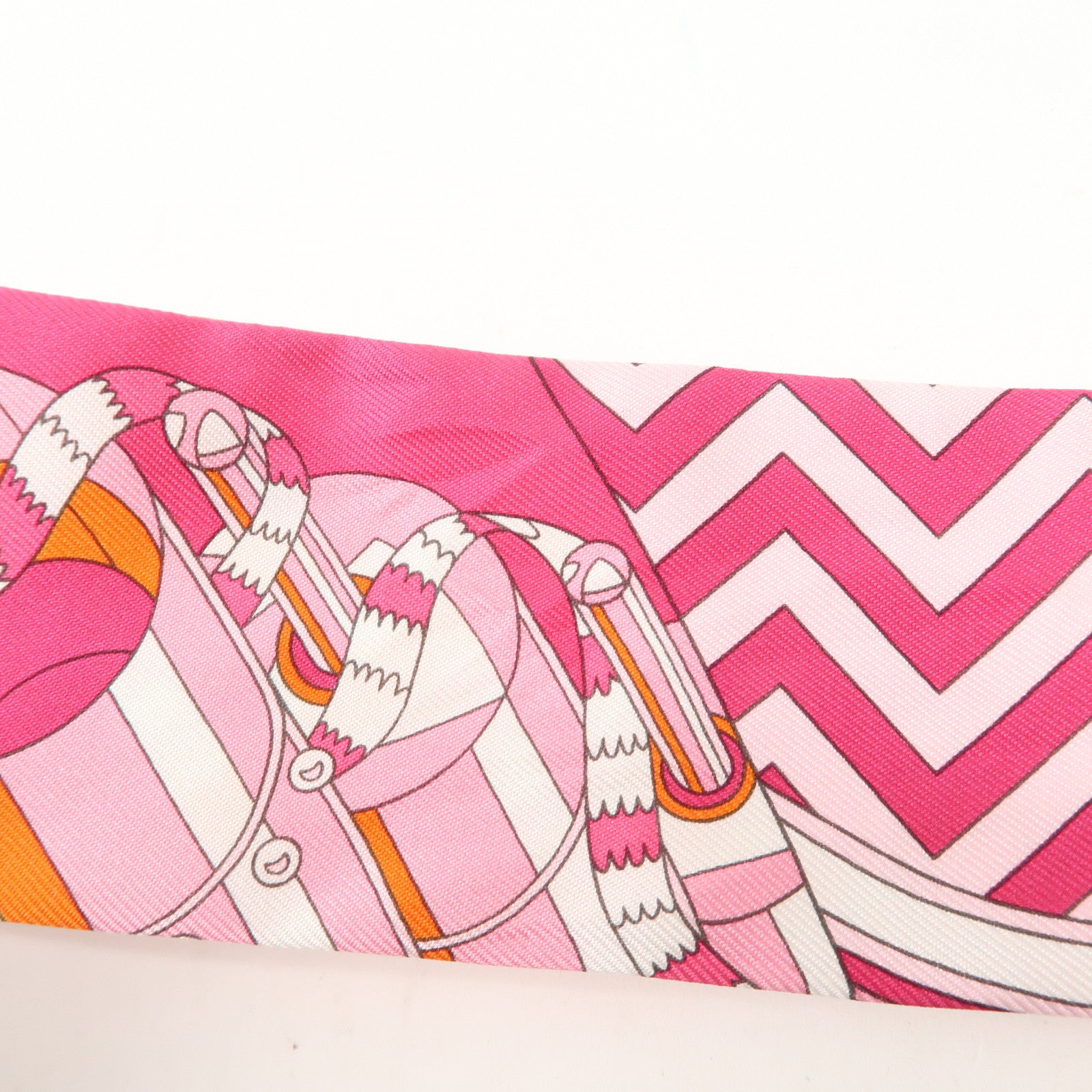 HERMES Silk 100% Twilly Scarf De l'Ombrelle aux Duels Pink Used