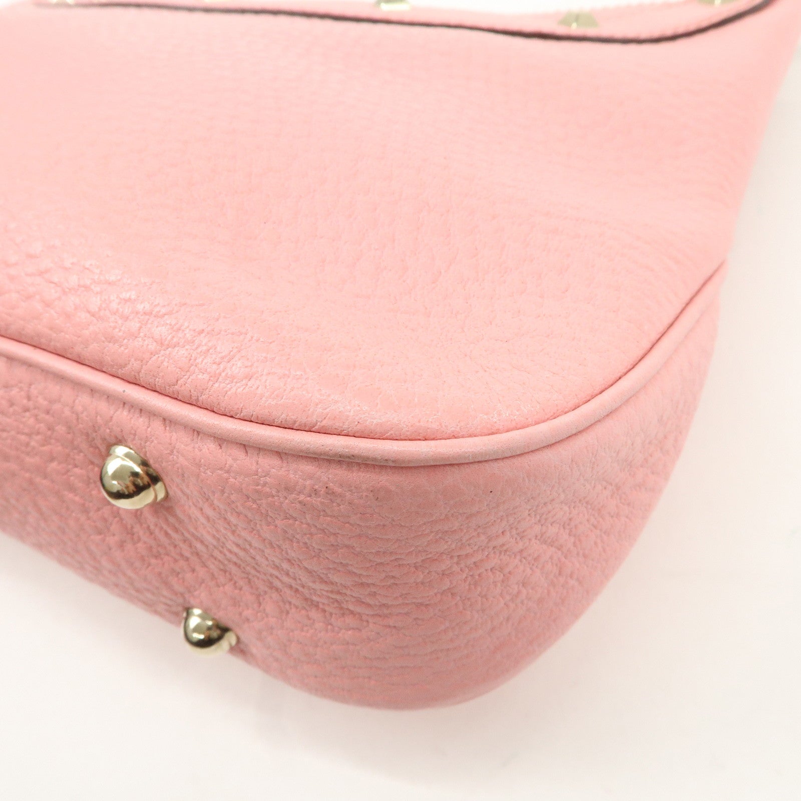 GUCCI Bamboo Leather Shoulder Bag Hand Bag Studs Pink 137378 Used