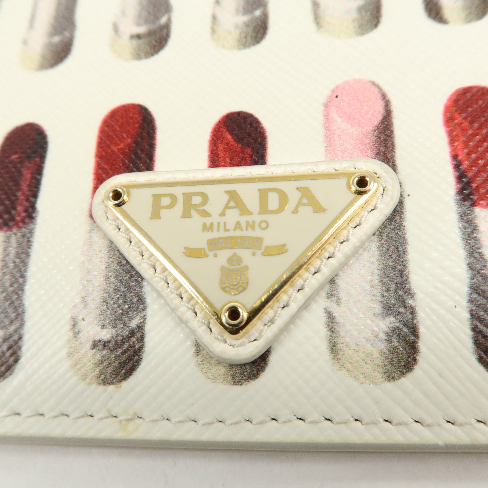 PRADA Logo Leather Lip Design Bi-Fold Wallet Ivory Used