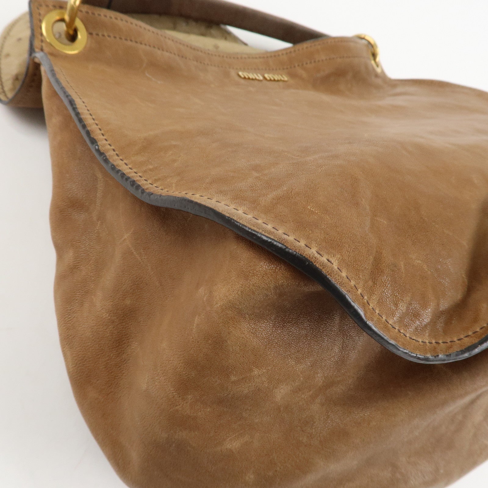 MIU MIU Leather 2Way Bag Hand Bag Shoulder Bag Brown Gold HDW Used