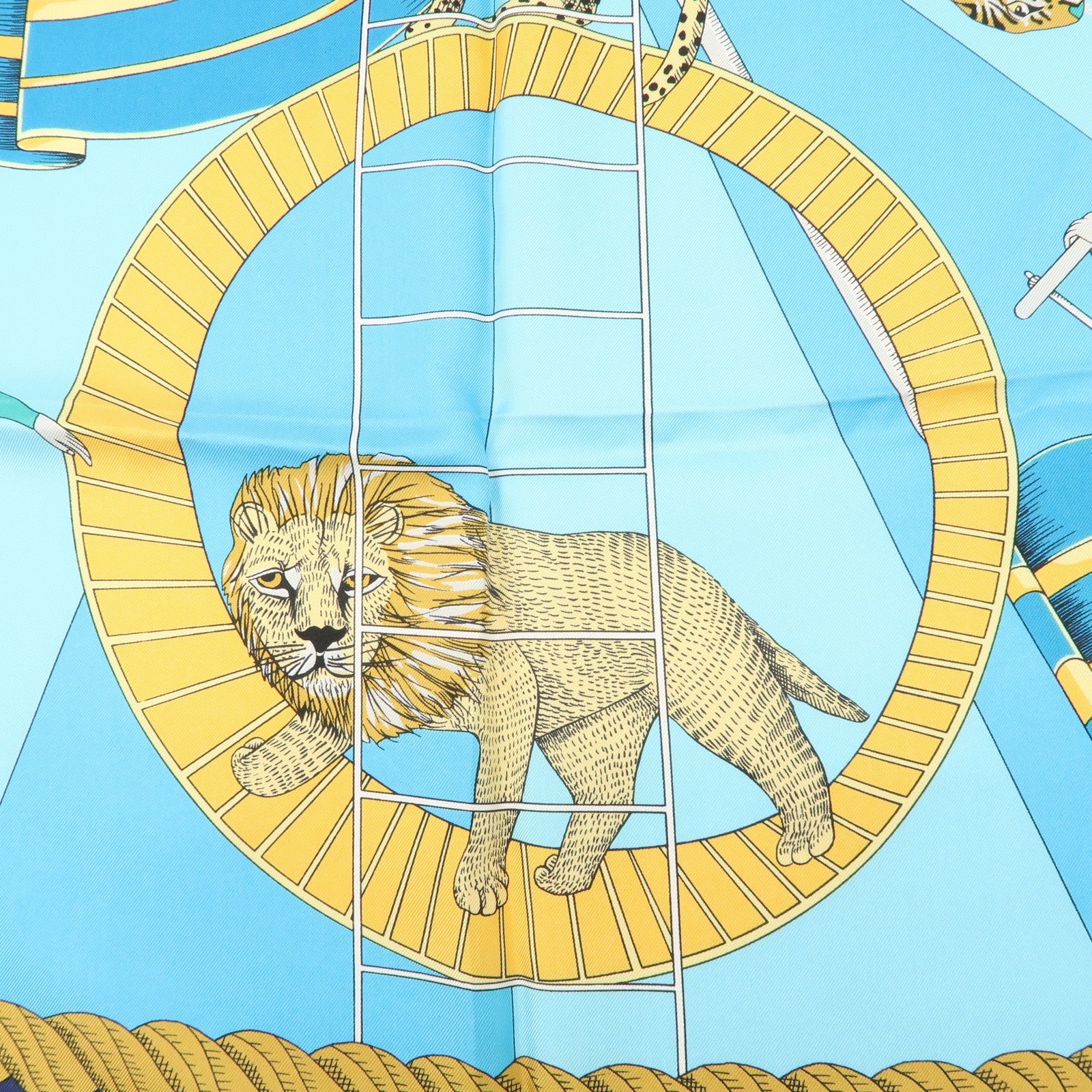 HERMES Carre 90 Silk 100% Scarf Circus Blue Navy Gold Used