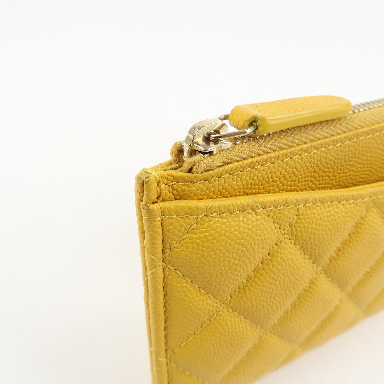 CHANEL Matelasse Caviar Skin Fragment Case Card Case Yellow Used