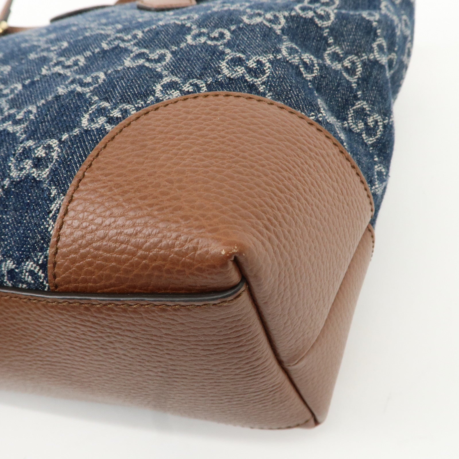 GUCCI Sherry Ophidia GG Denim Leather Medium Tote Bag 631685 Used