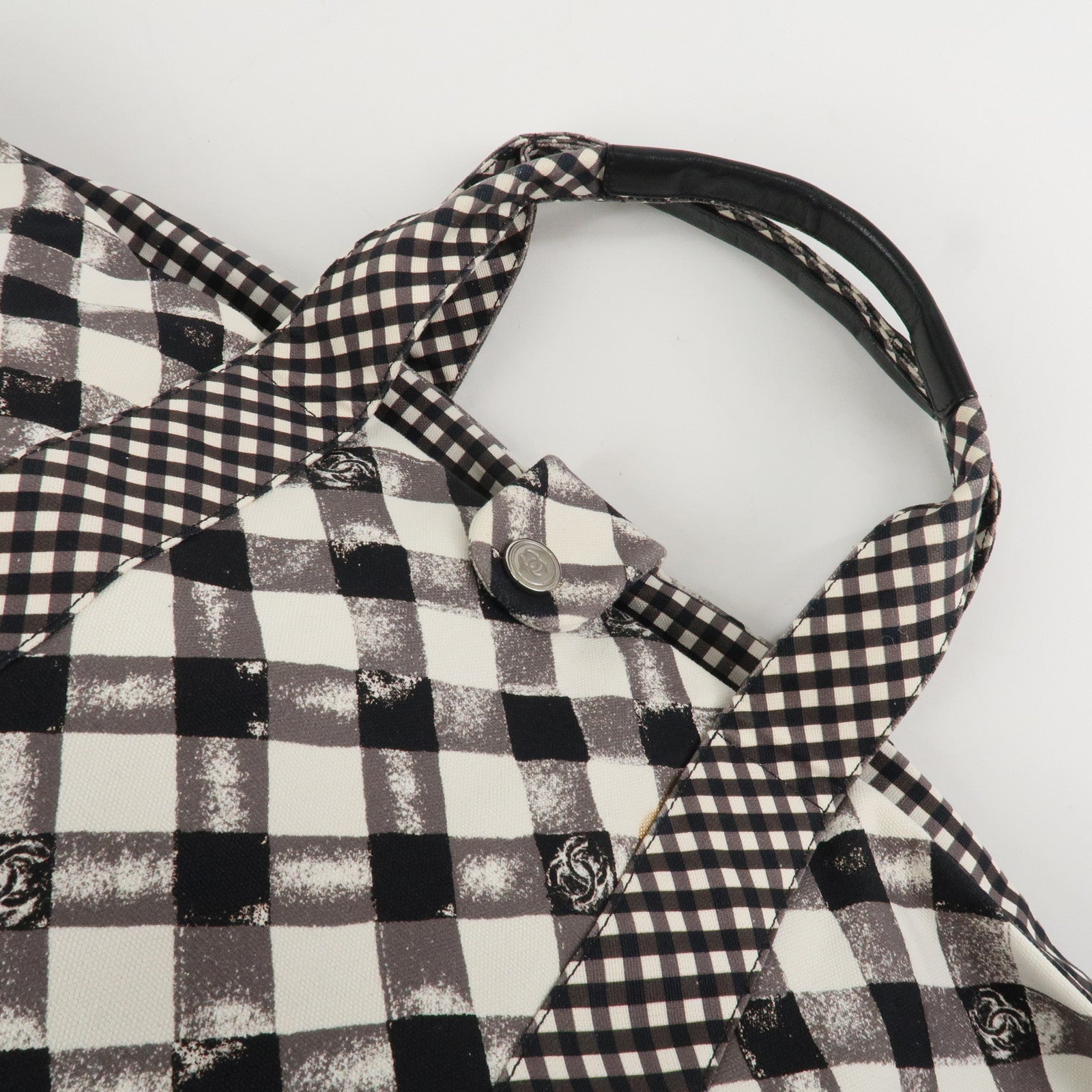 CHANEL Cruise Line COCO Mark Plaid Tote Bag Shoulder Black White Used