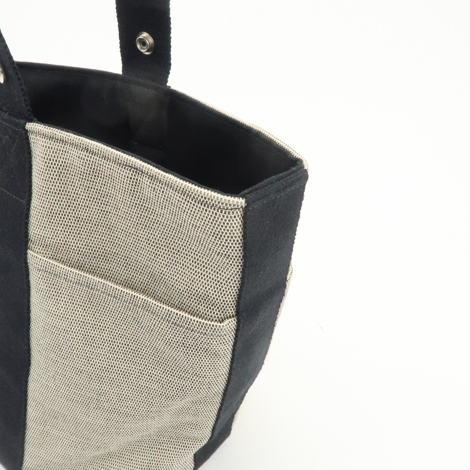 HERMES Saxo MM Toile H Hand Bag Bucket Bag Ivory Black