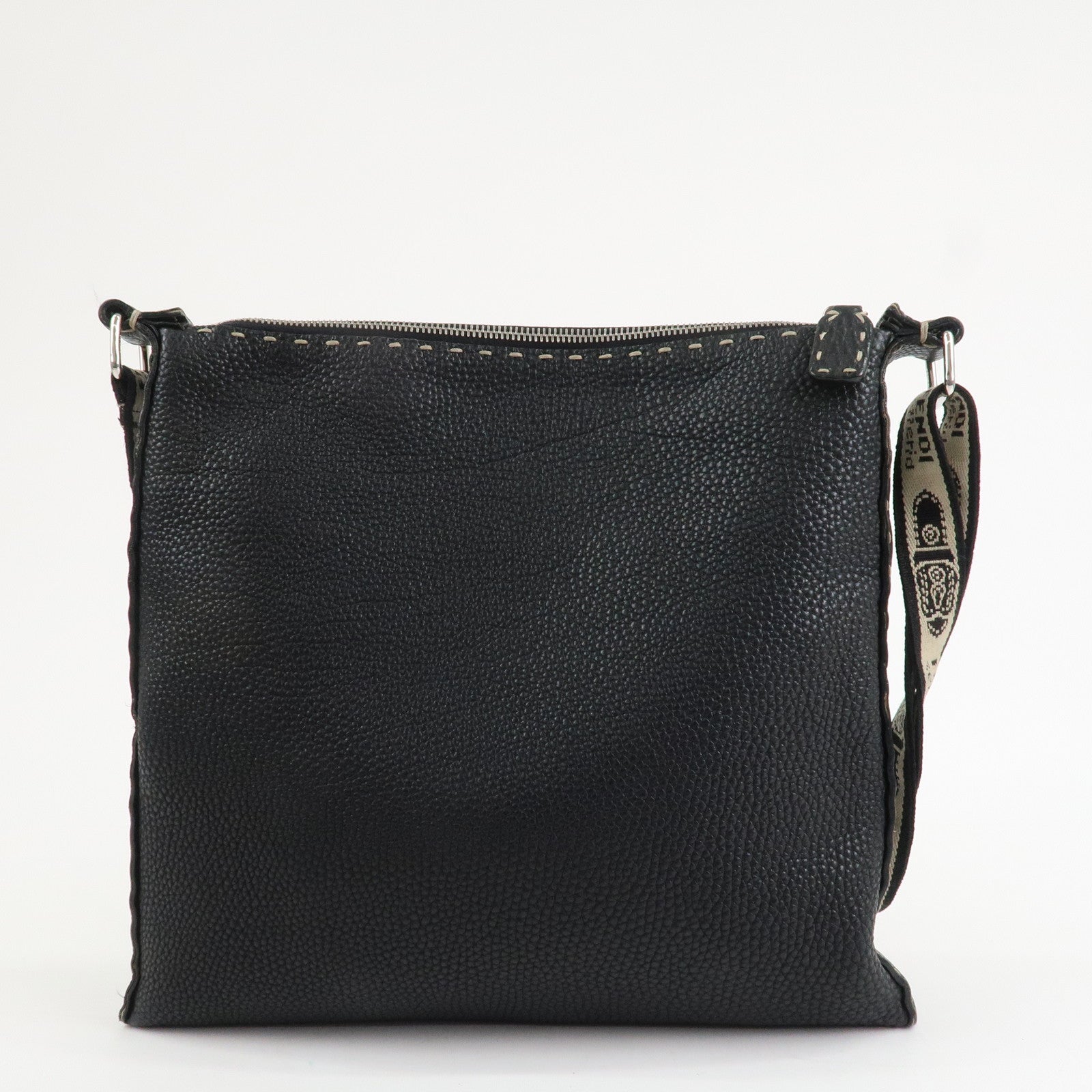 FENDI Selleria Leather Shoulder Bag Crossbody Bag Black 8BT109