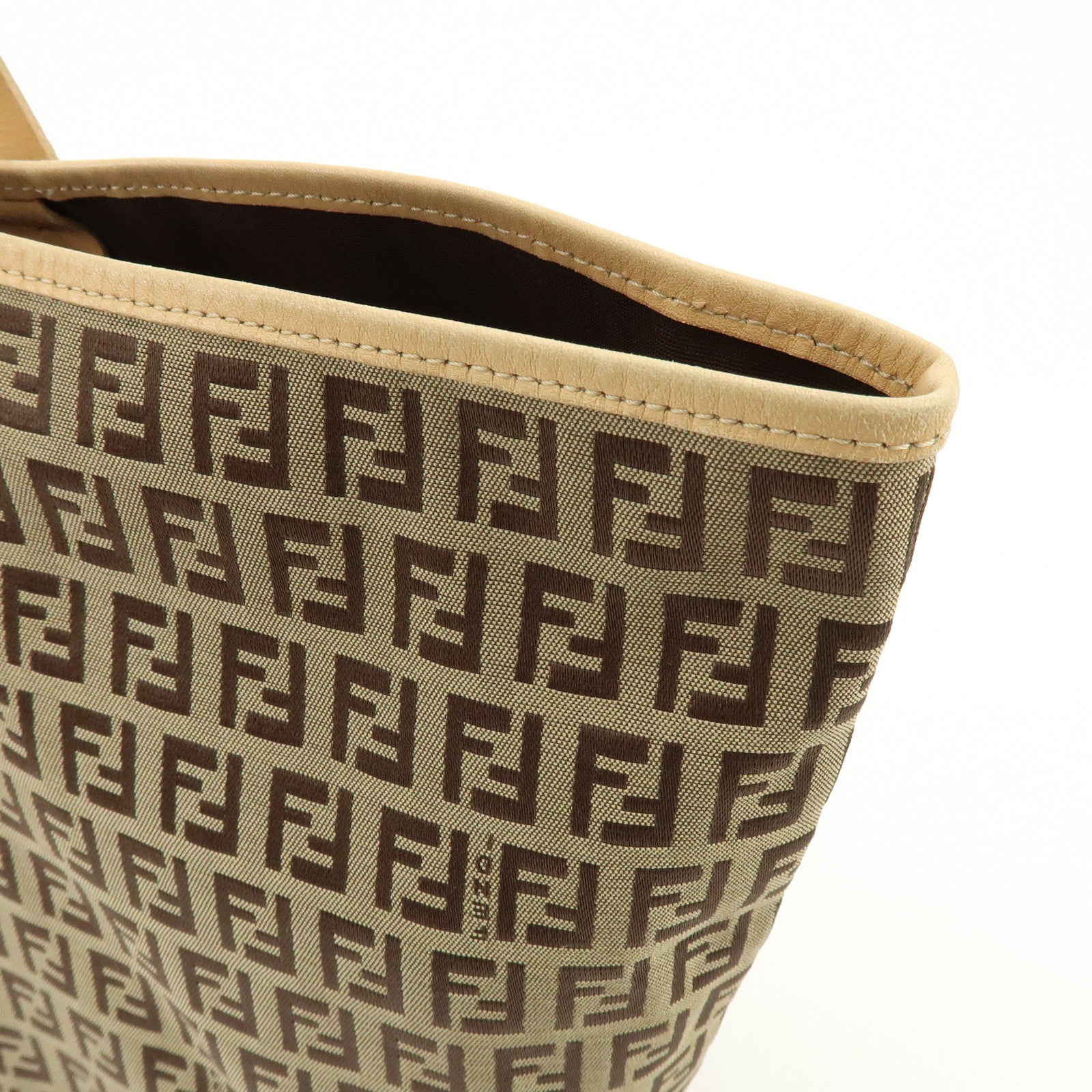 FENDI Zucchino Canvas Tote Bag Shoulder Bag Beige Brown 8BH005
