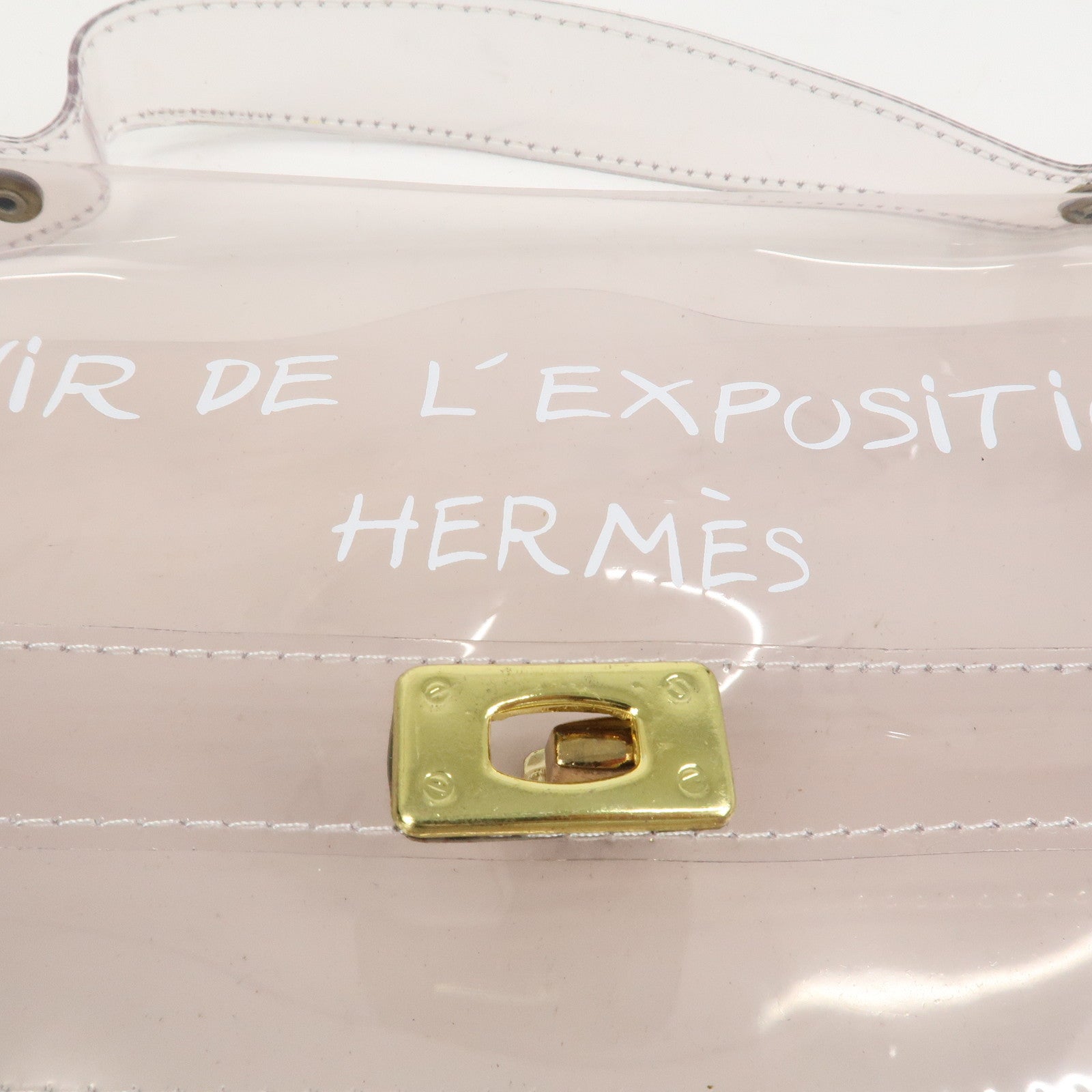 HERMES Kelly Vinyl Hand Bag Clear Transparent White Gold