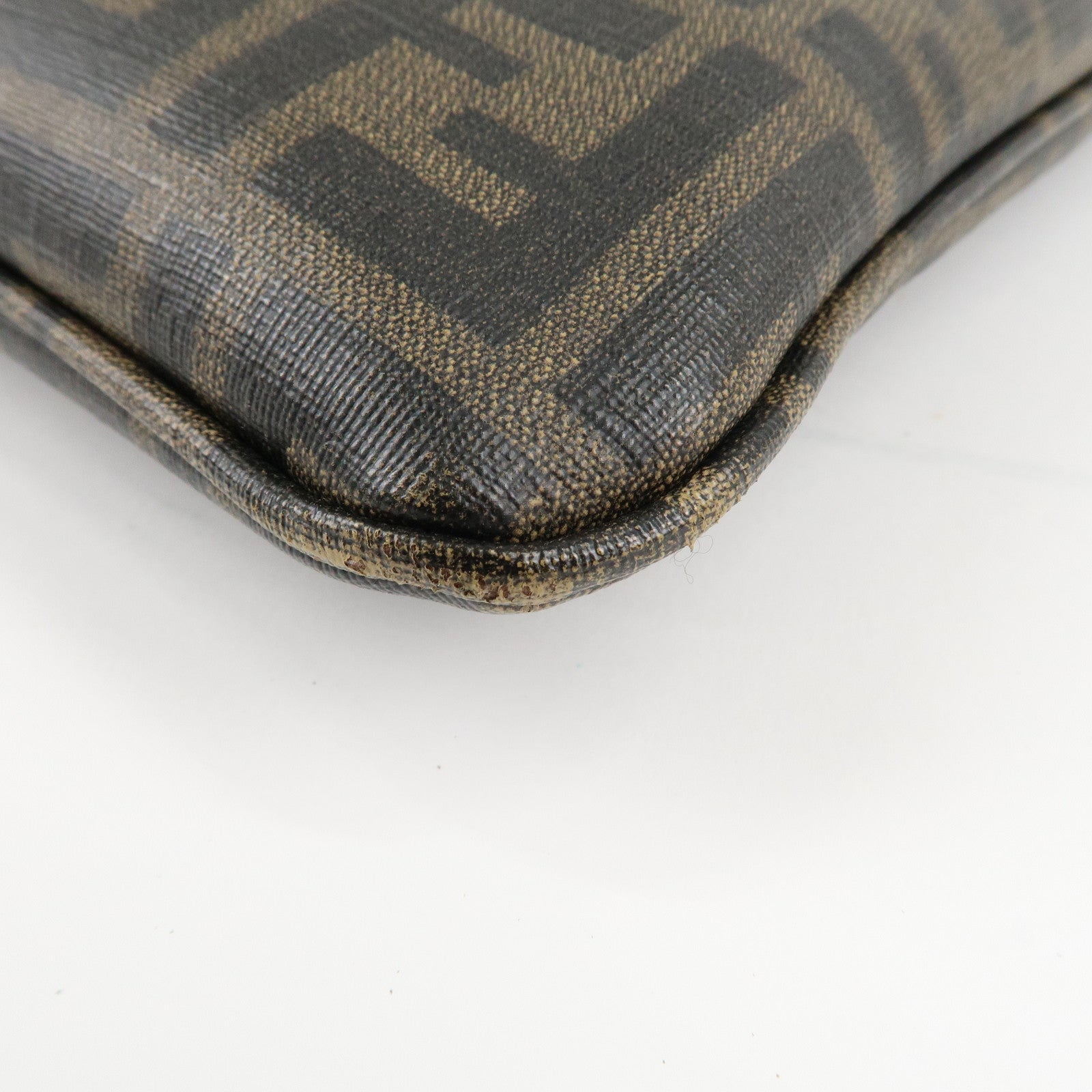 FENDI Zucca Print PVC Shoulder Bag Khaki Black 7VA207 Used