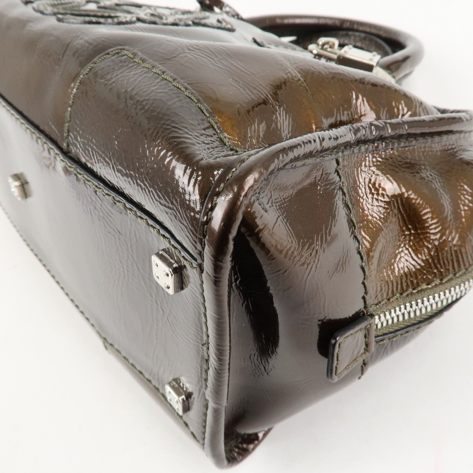 LOEWE Anagram Patent Leather Amasona28 Hand Bag Bronze Used