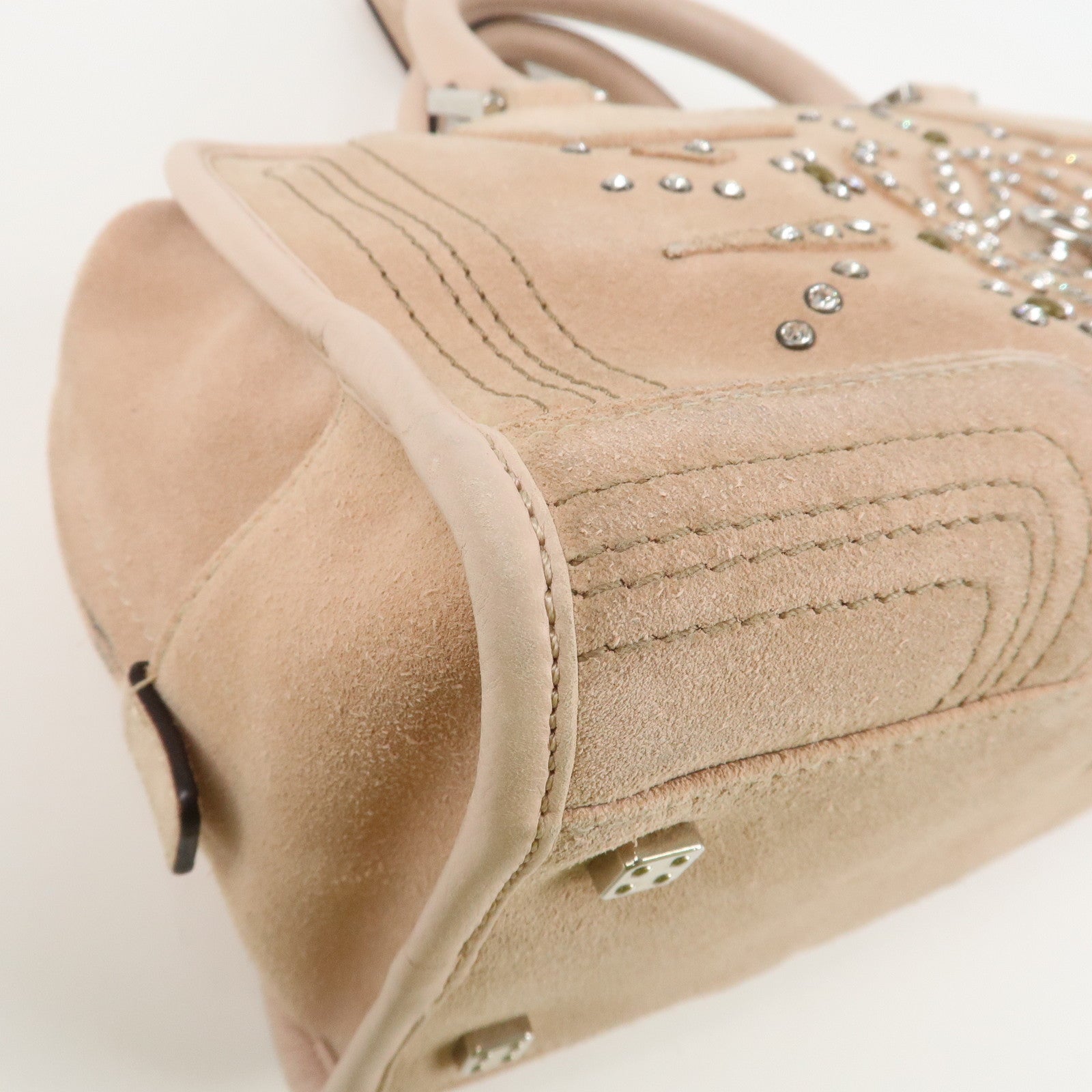 LOEWE Suede Amazona 28 Bijou Hand Bag Beige Pink Silver Hardware Used