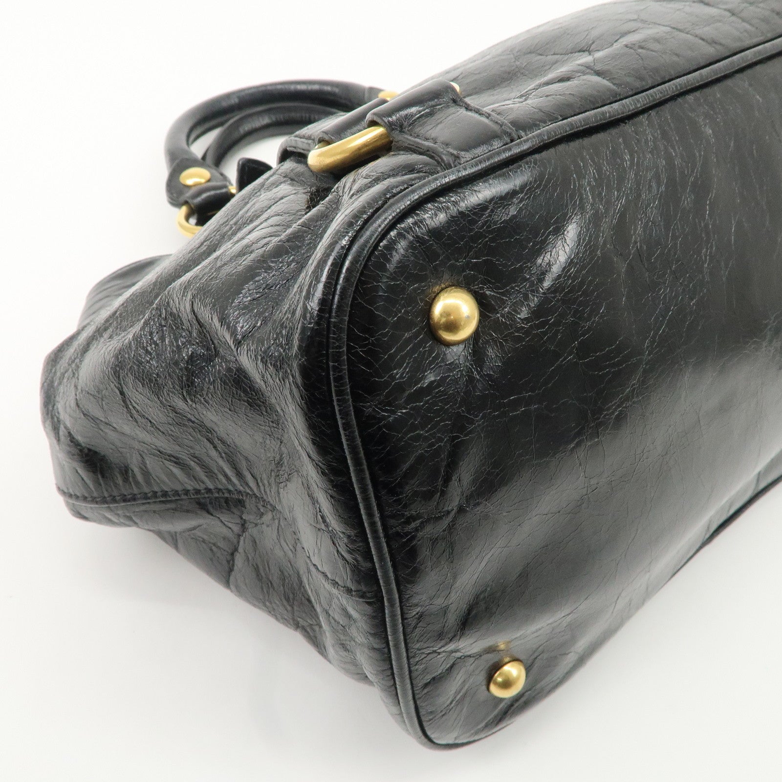 MIU MIU Leather 2Way Bag Hand Bag Shoulder Bag Black RN0685 Used