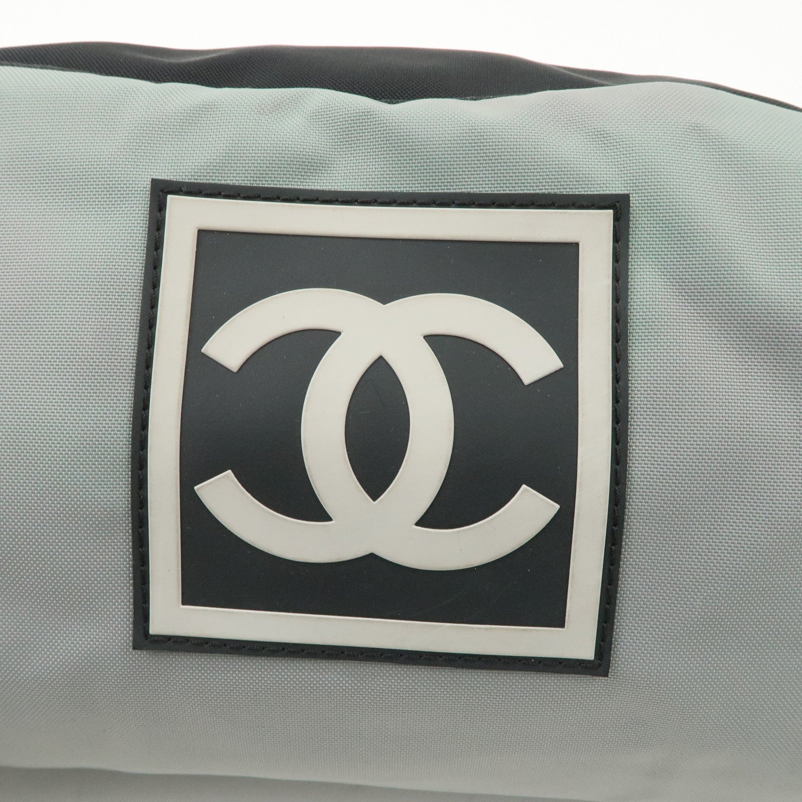 CHANEL Sportsline Nylon Canvas Shoes Bag Hand Bag Black Gray Used