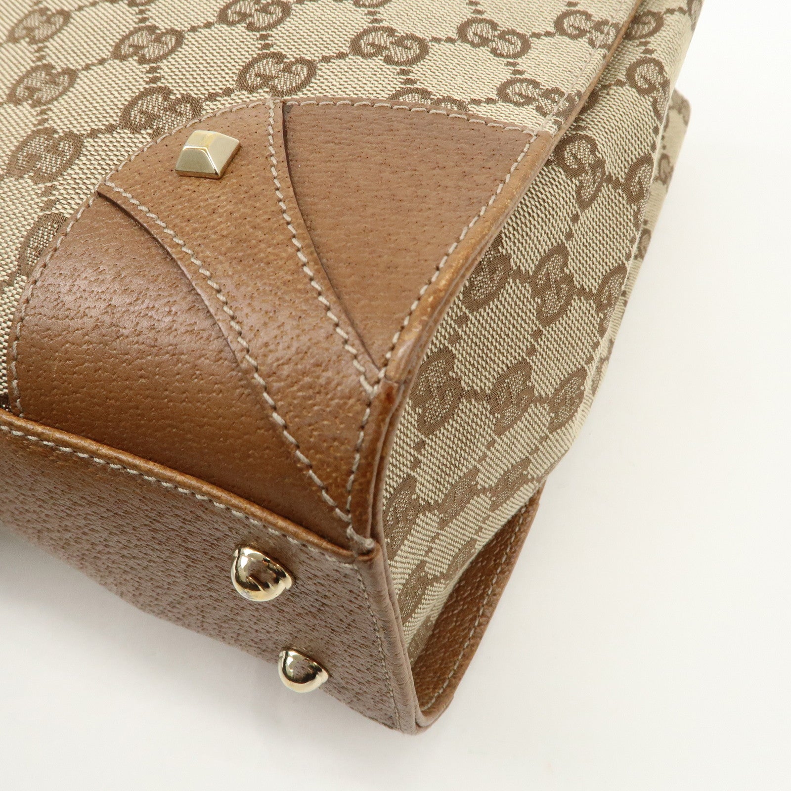 GUCCI GG Canvas Leather Tote Bag Hand Bag Beige Brown 120895 Used