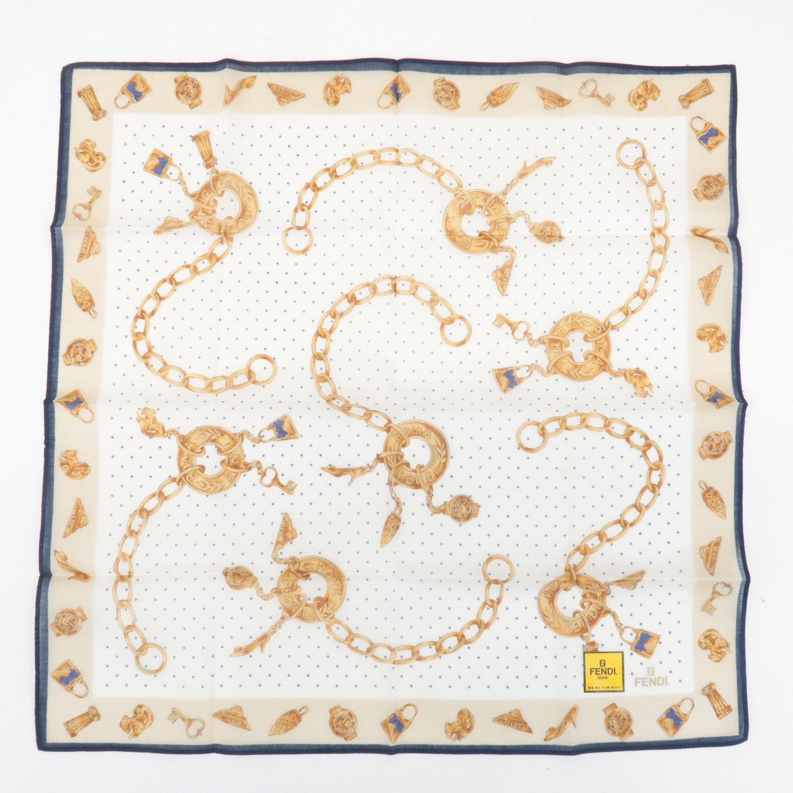 FENDI Set of 5 Cotton 100% Handkerchief Pink Navy Red White Used