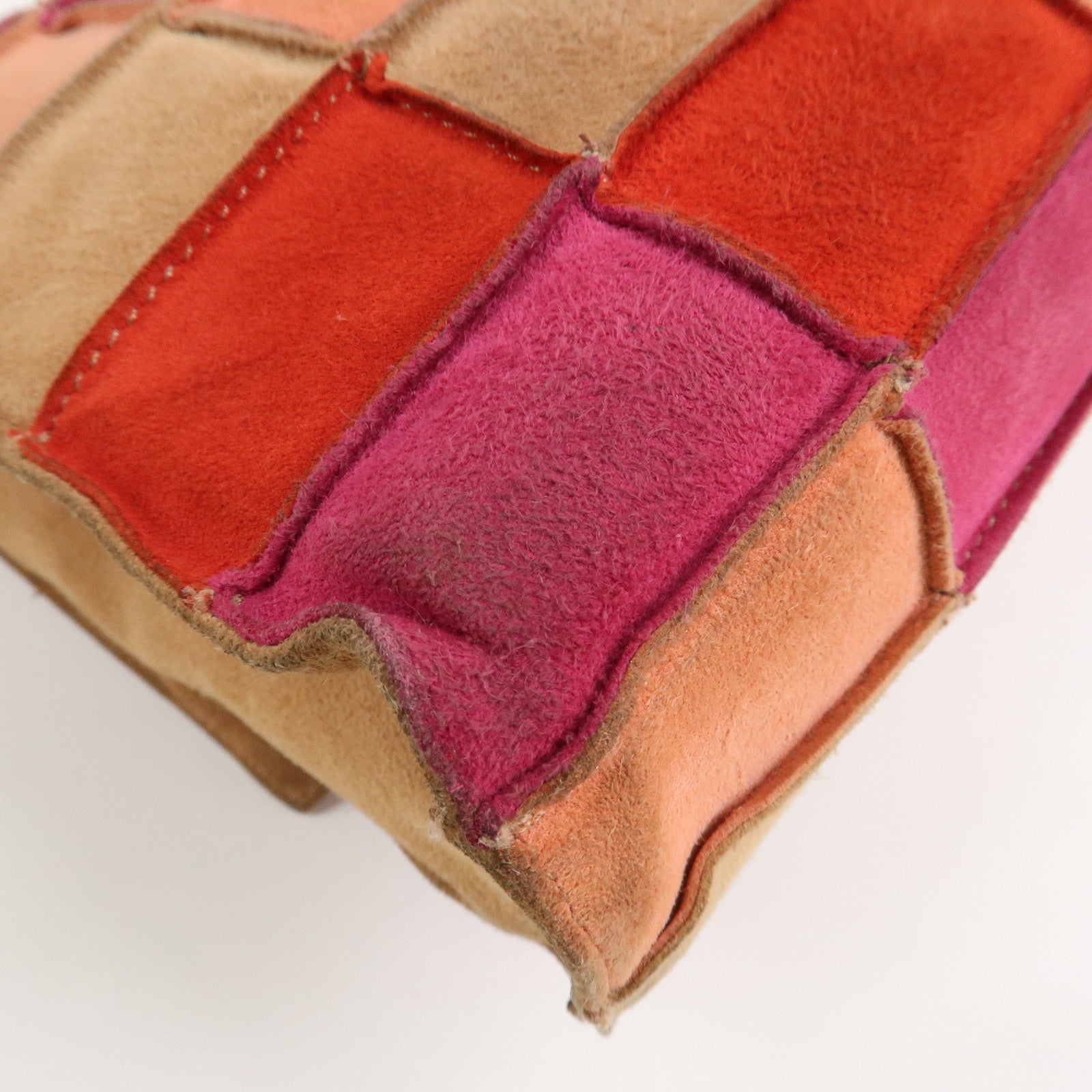 CHANEL Suede Patchwork Shoulder Bag Pink Beige Red Used
