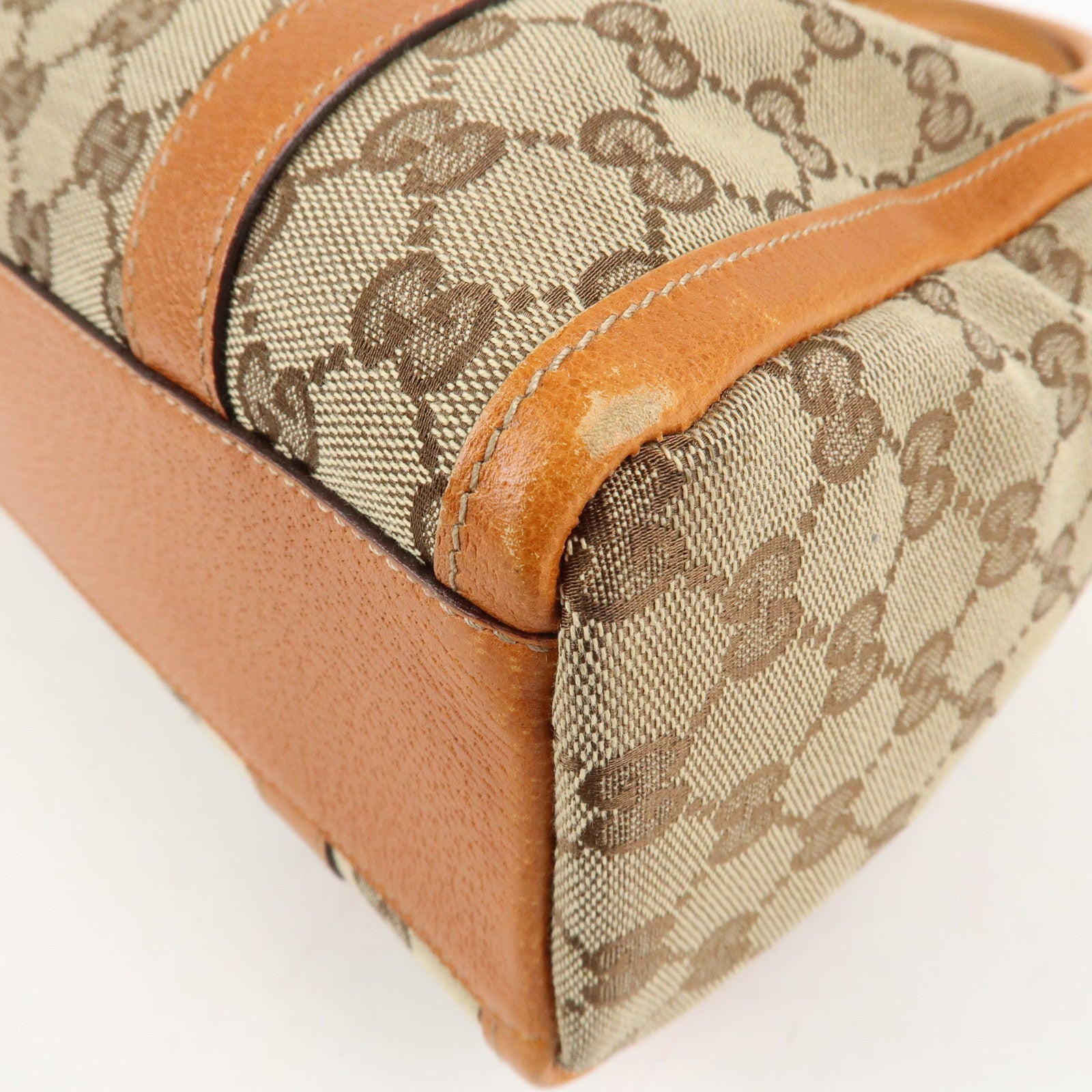 GUCCI Abbey GG Canvas Leather Mini Boston Bag Beige Orange 130942 Used