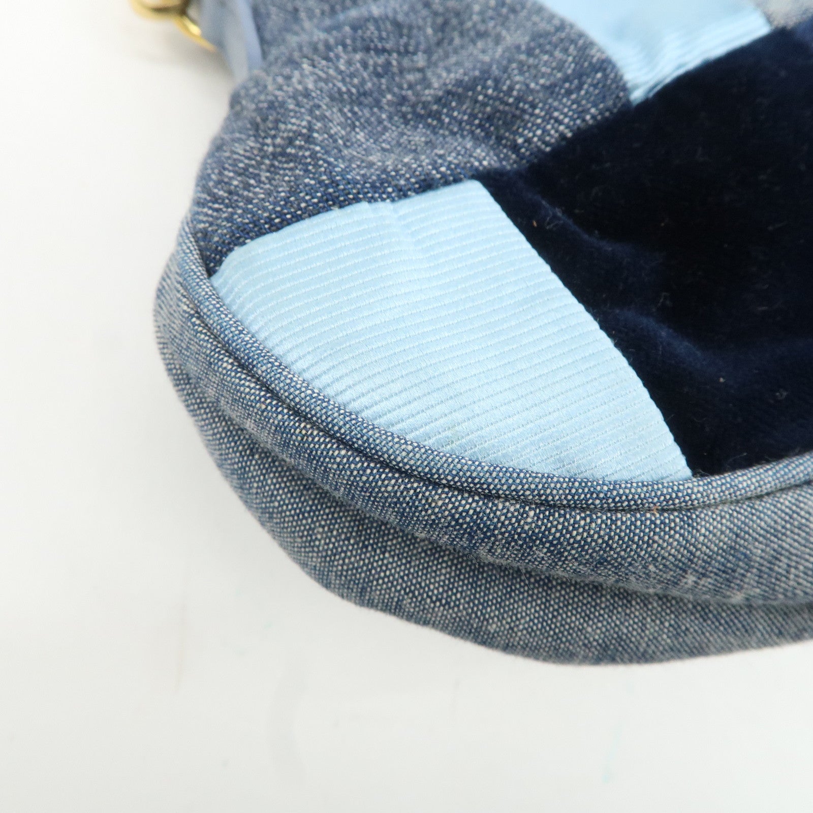 MIU MIU Denim Velour Leather Patches Shoulder Bag Blue Navy Used
