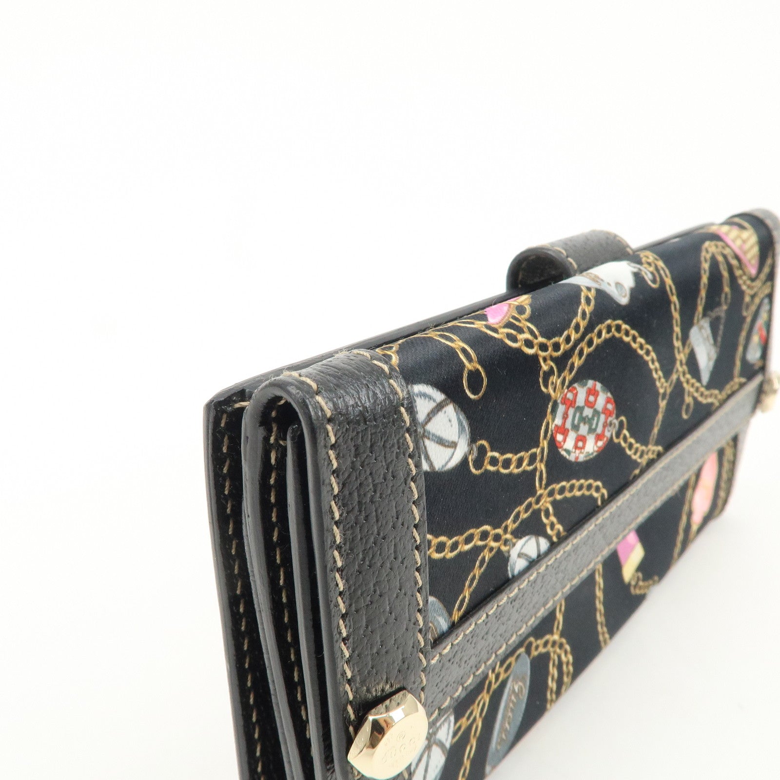 GUCCI Charmy Nylon Leather W Hook Long Wallet Black 153211 Used