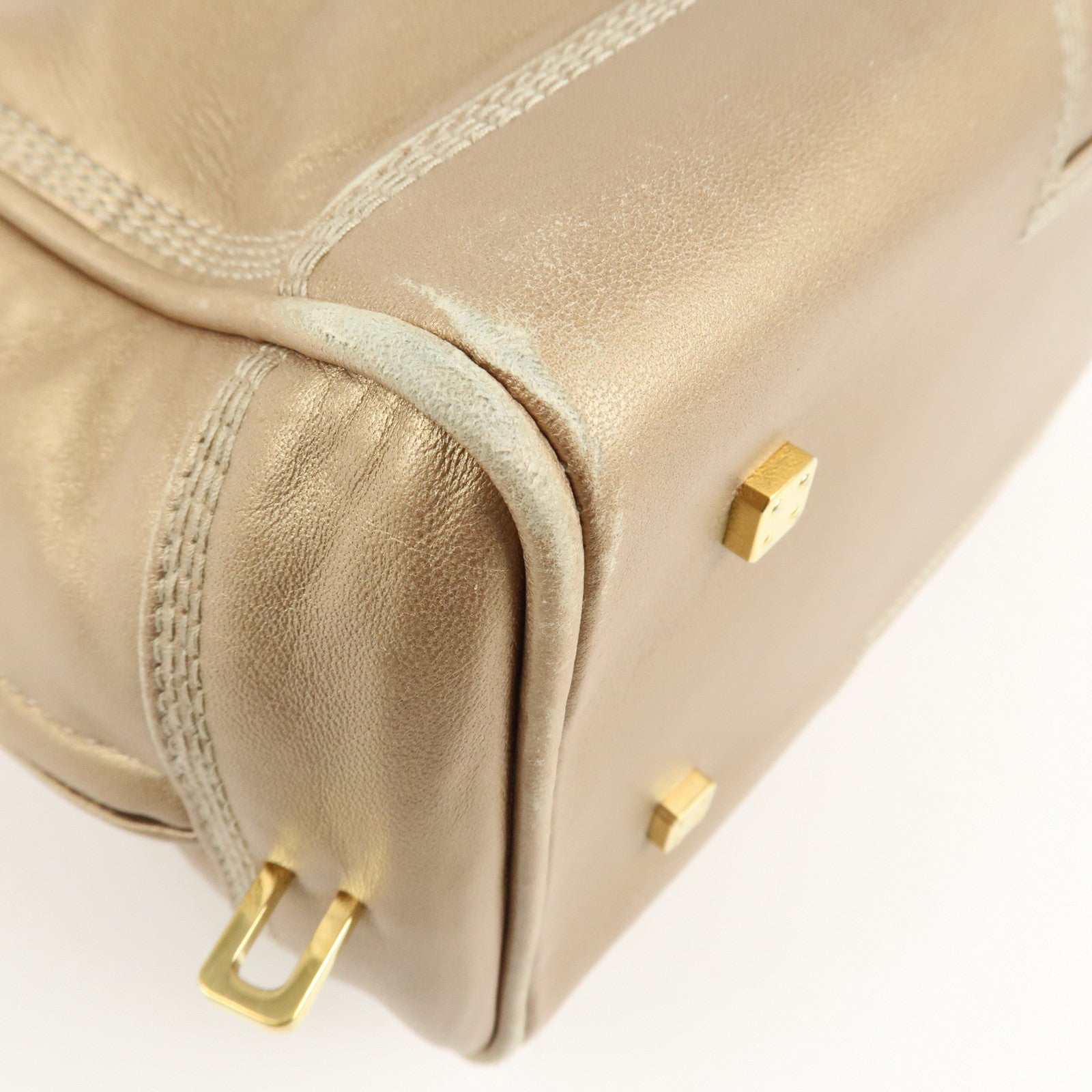 LOEWE Anagram Leather Amazona 28 Hand Bag Boston Bag Gold Used