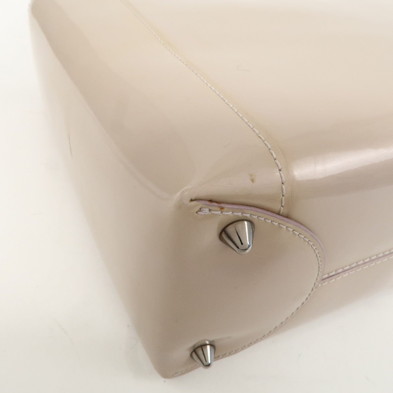 Christian Dior Maris Pearl Patent Leather Tote Bag Beige Used