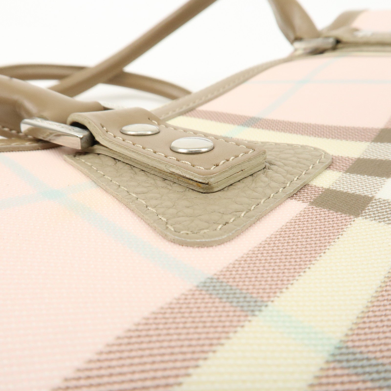 BURBERRY PVC Leather Nova Plaid Shoulder Bag Hand Bag Beige Pink Used