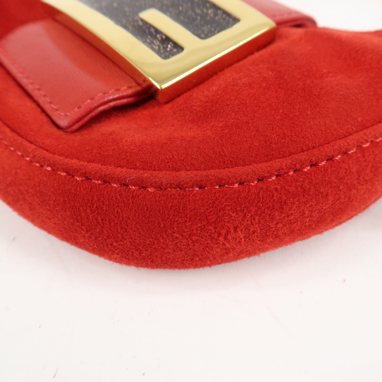FENDI Suede Leather Mini Croissant Hand Bag Red 26673 Used
