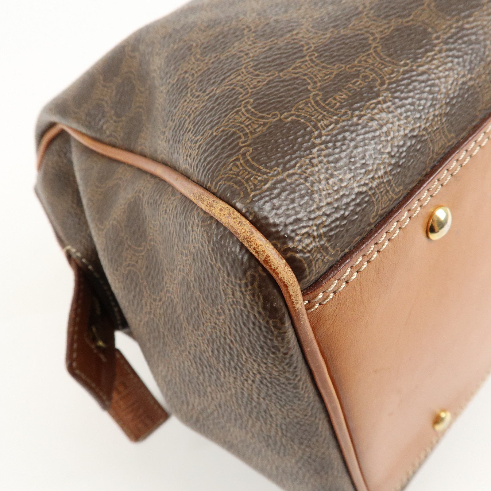 CELINE Macadam PVC Leather Boston Bag Hand Bag Brown Used