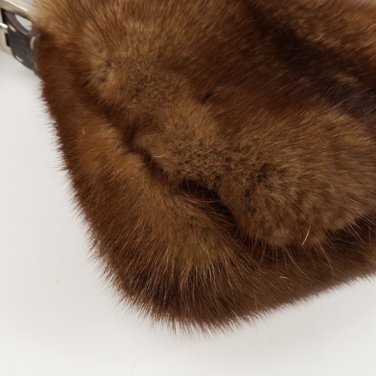 FENDI Mamma Baguette Selleria Mink Leather Shoulder Bag 8BR101 Used