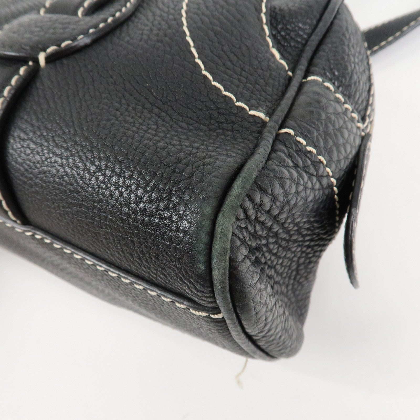 CELINE Leather Macadam Engraved Boston Bag Shoulder Bag Black Used